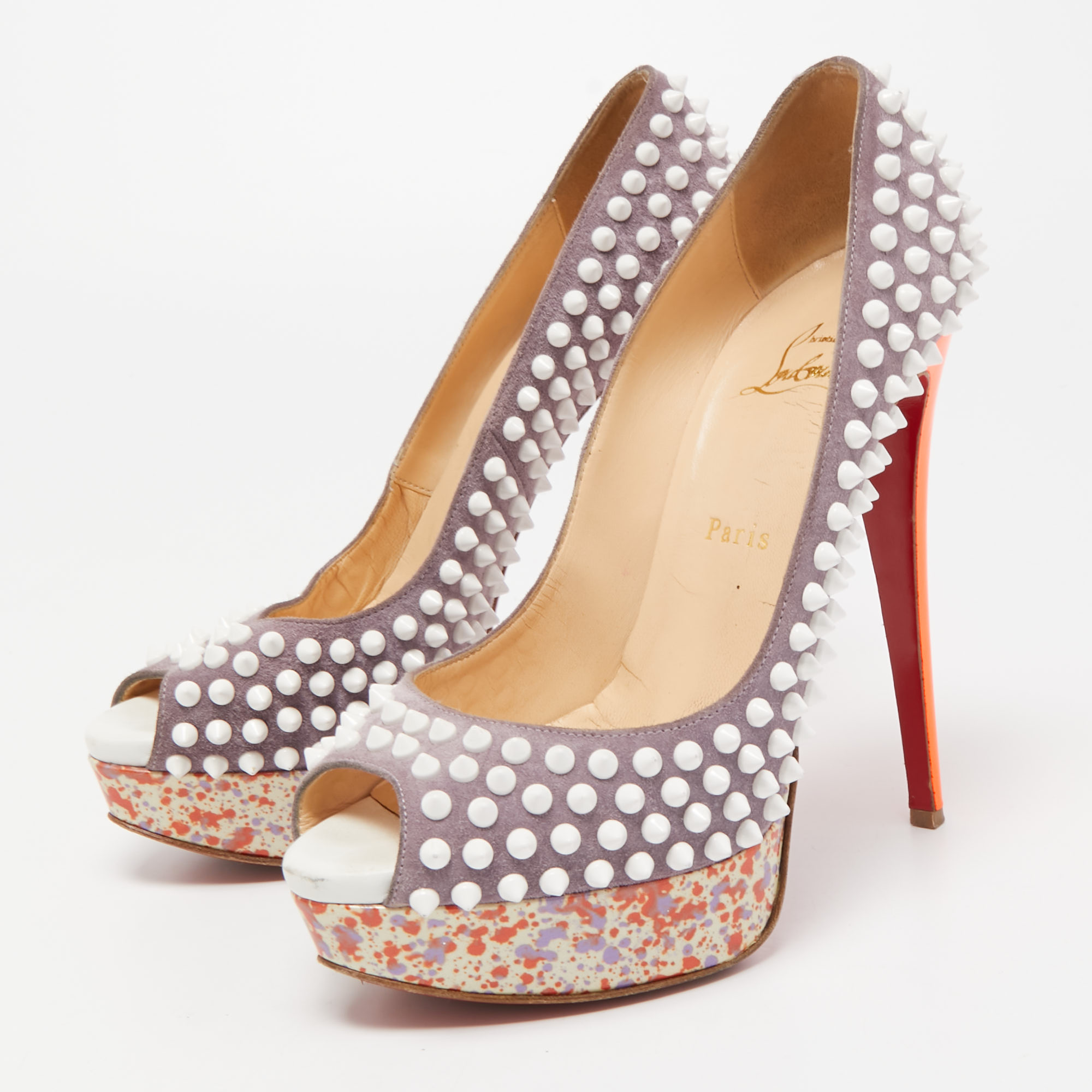 

Christian Louboutin Multicolor Suede Lady Peep Spikes Pumps Size, Purple