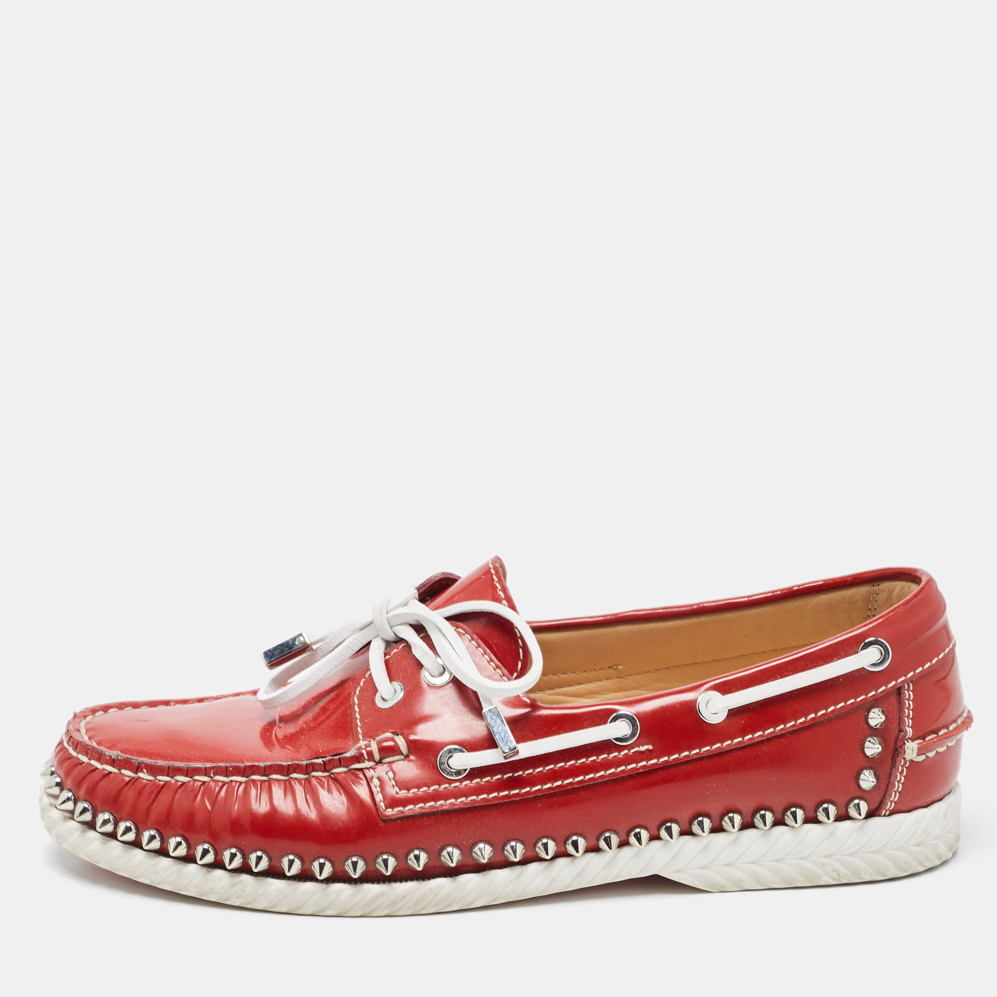 

Christian Louboutin Red Patent Leather Steckel Spike Boat Loafers Size
