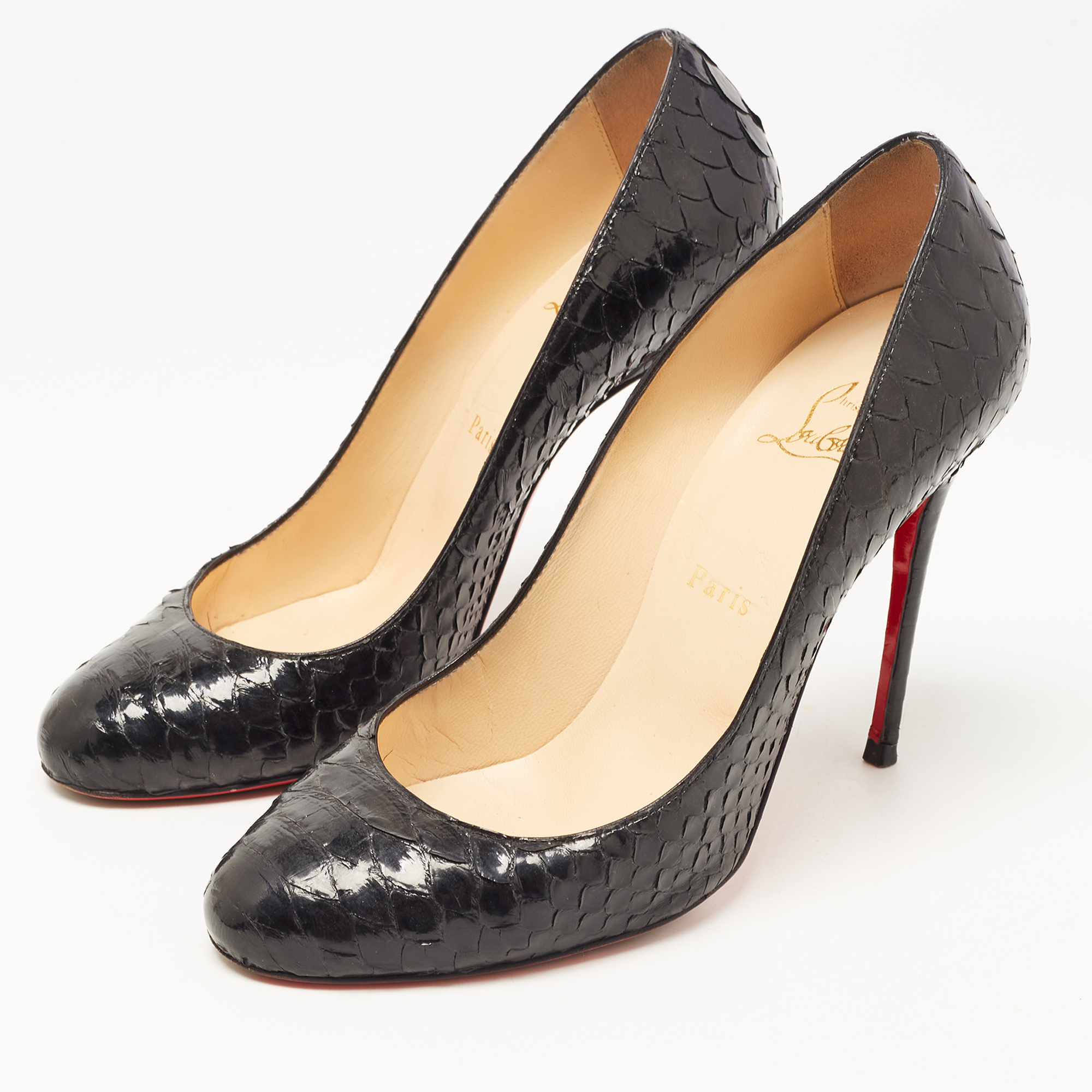 

Christian Louboutin Black Python Fifi Pumps Size