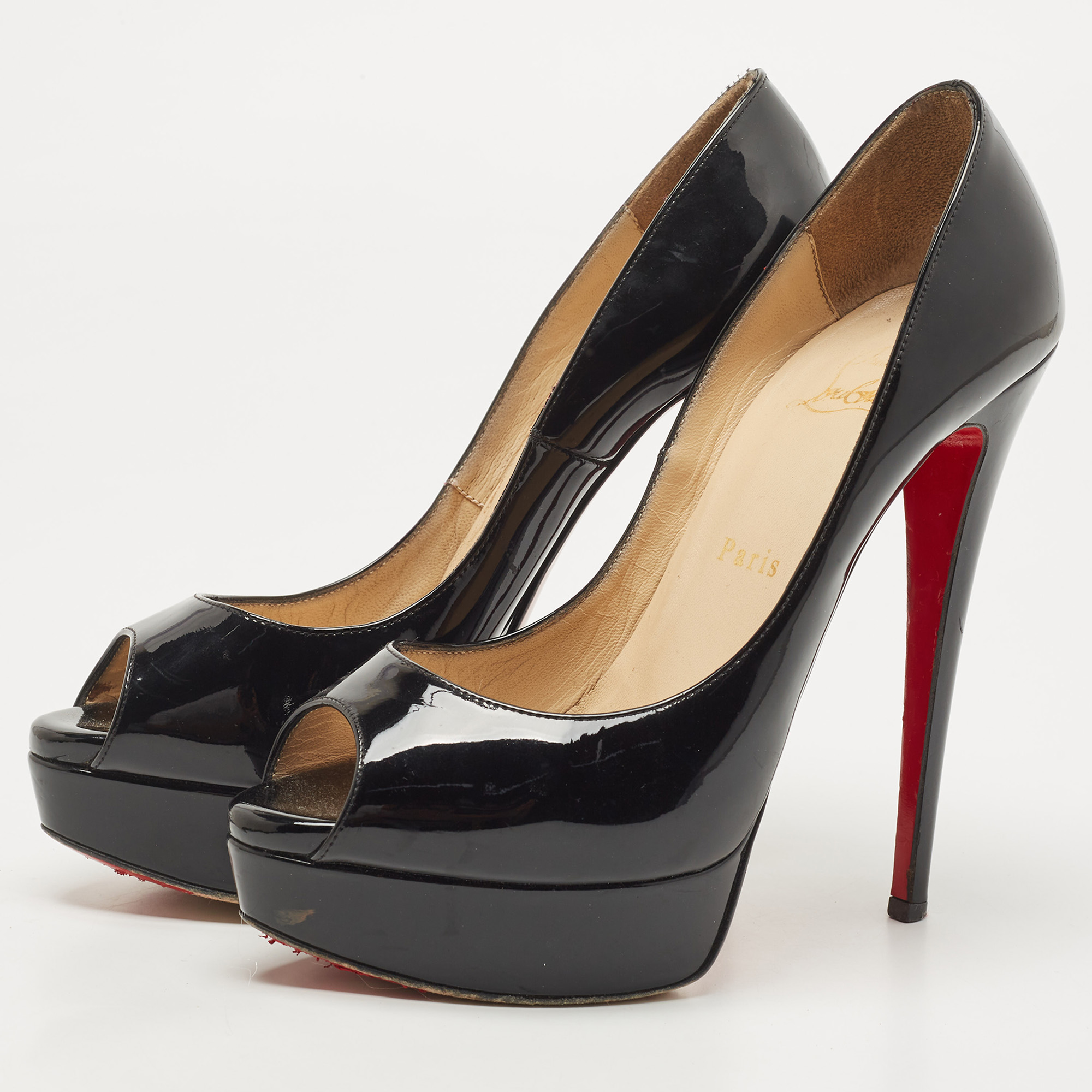 

Christian Louboutin Black Patent Lady Peep Pumps Size