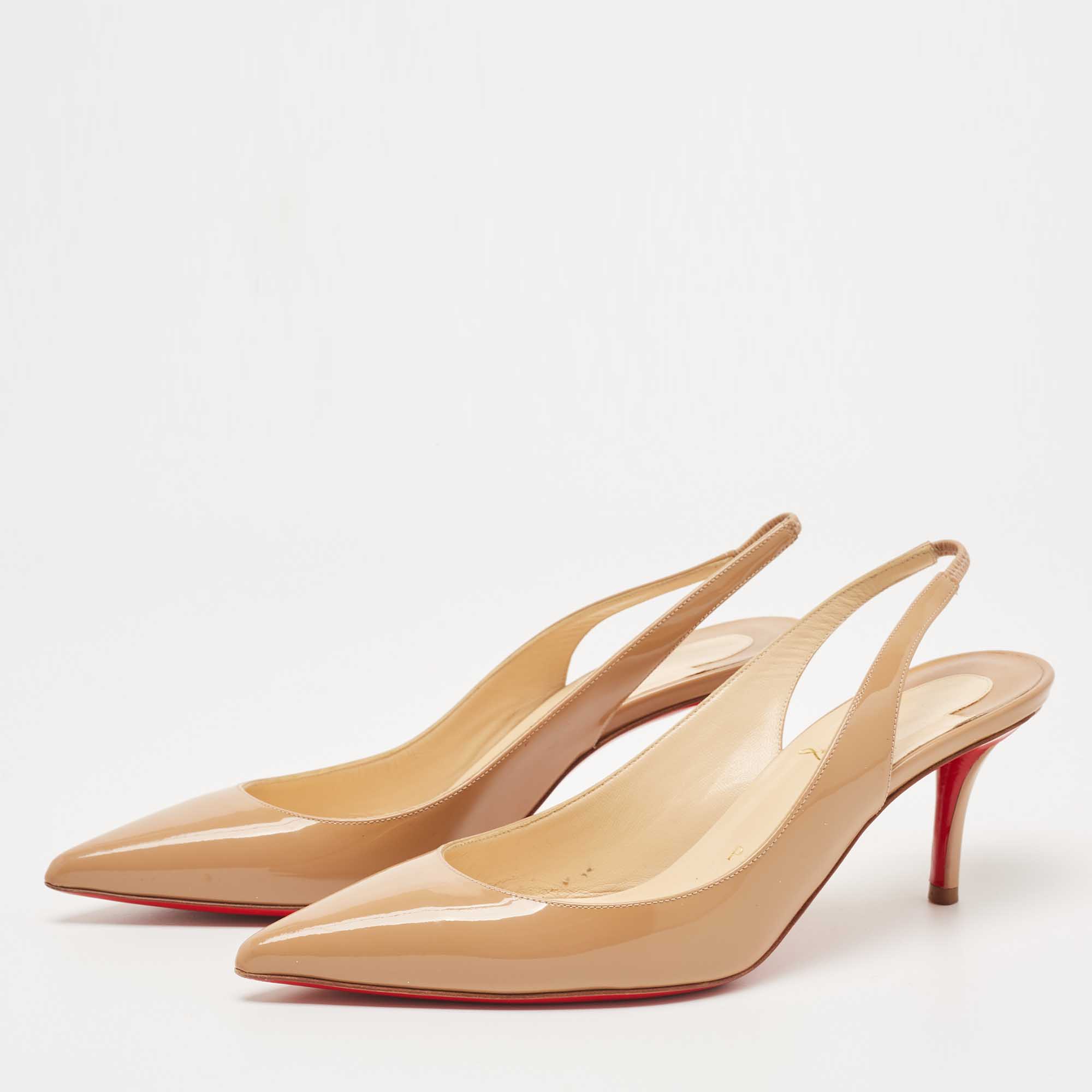 

Christian Louboutin Beige Patent Leather Kate Slingback Pumps Size