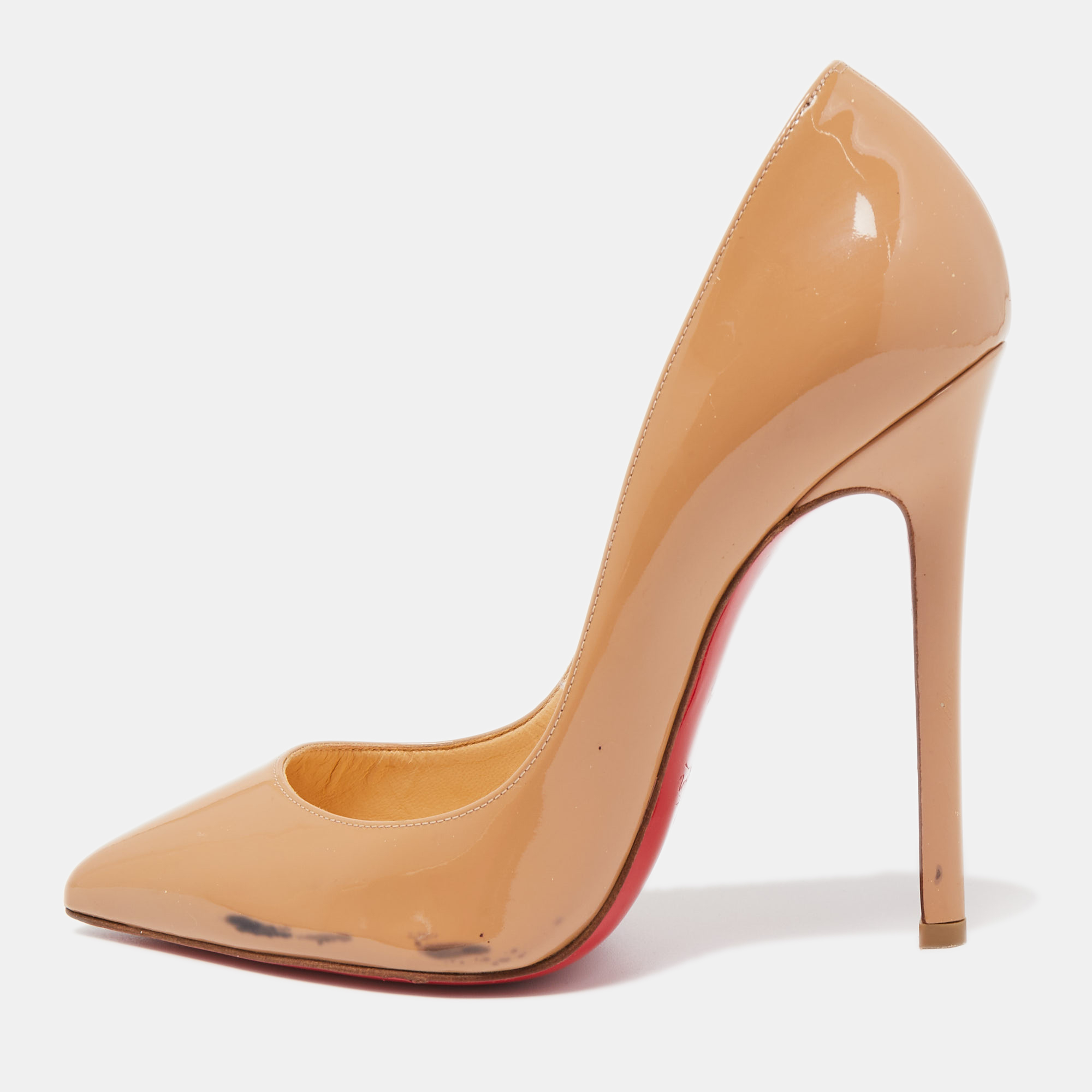 

Christian Louboutin Beige Patent Leather So Kate Pointed Toe Pumps Size