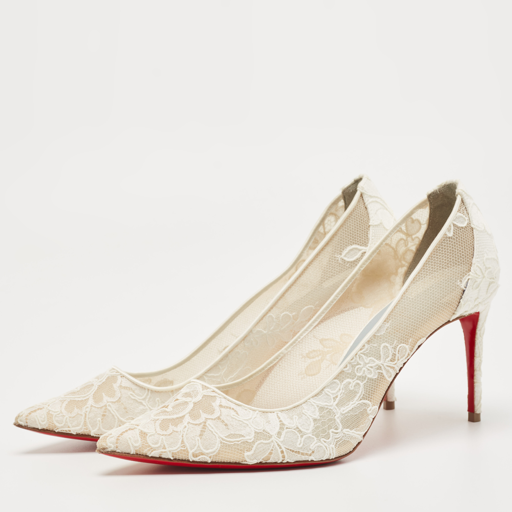 

Christian Louboutin White Mesh and Lace Follies Pumps Size