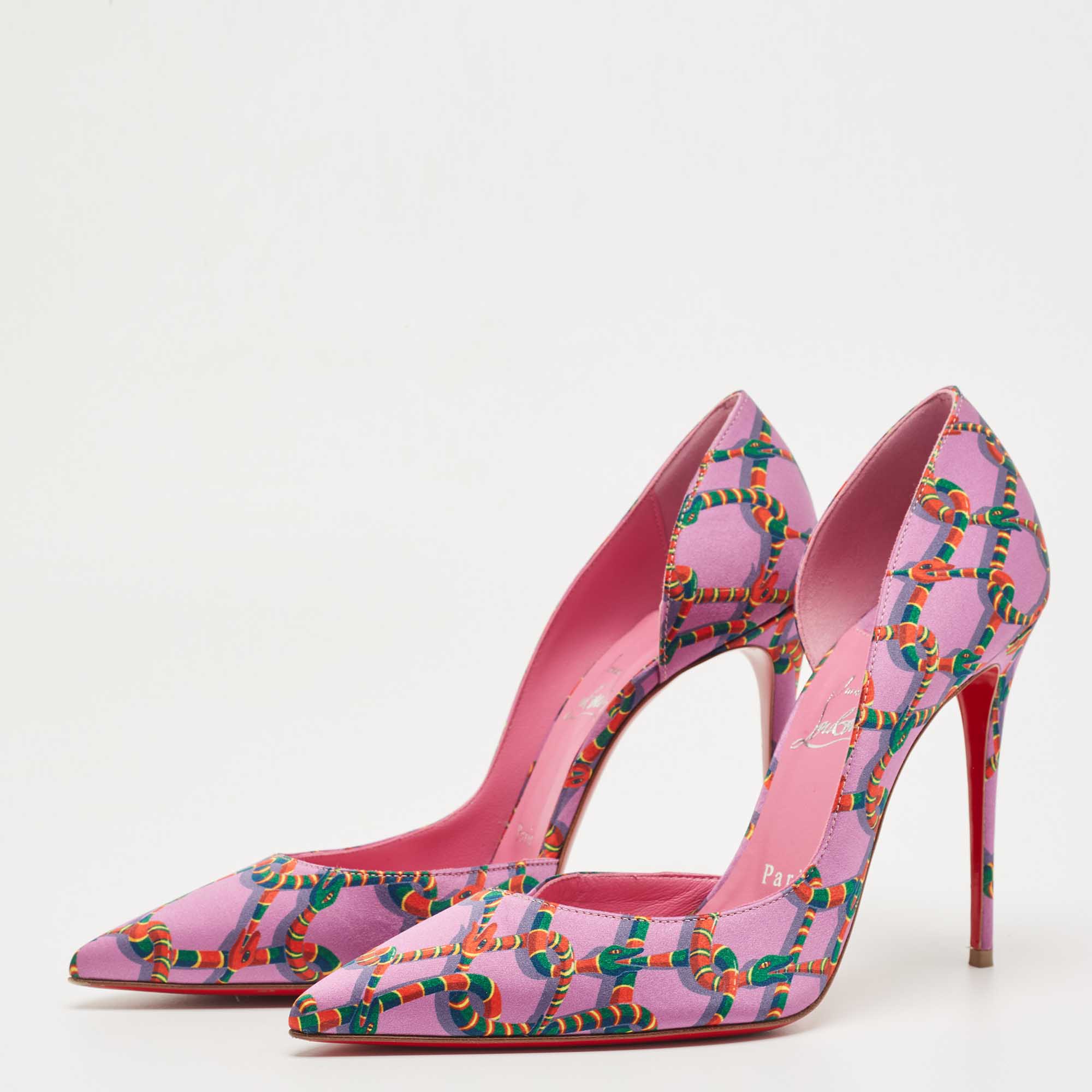 

Christian Louboutin Purple Snake Print Satin Iriza Pumps Size