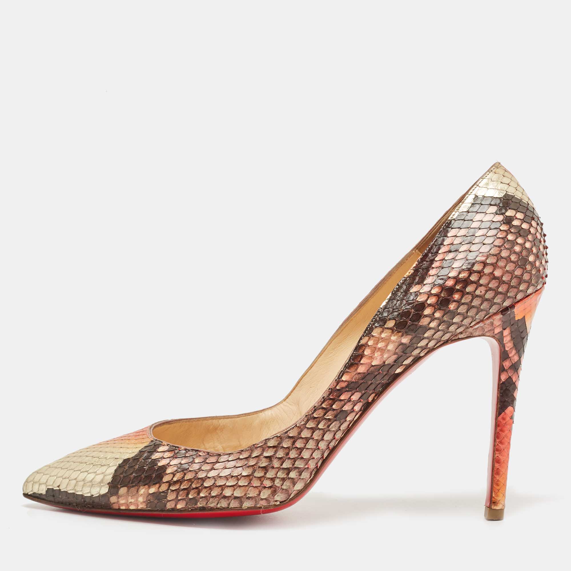 Pre-owned Christian Louboutin Multicolor Python Leather So Kate Pointed Toe Pumps Size 40.5