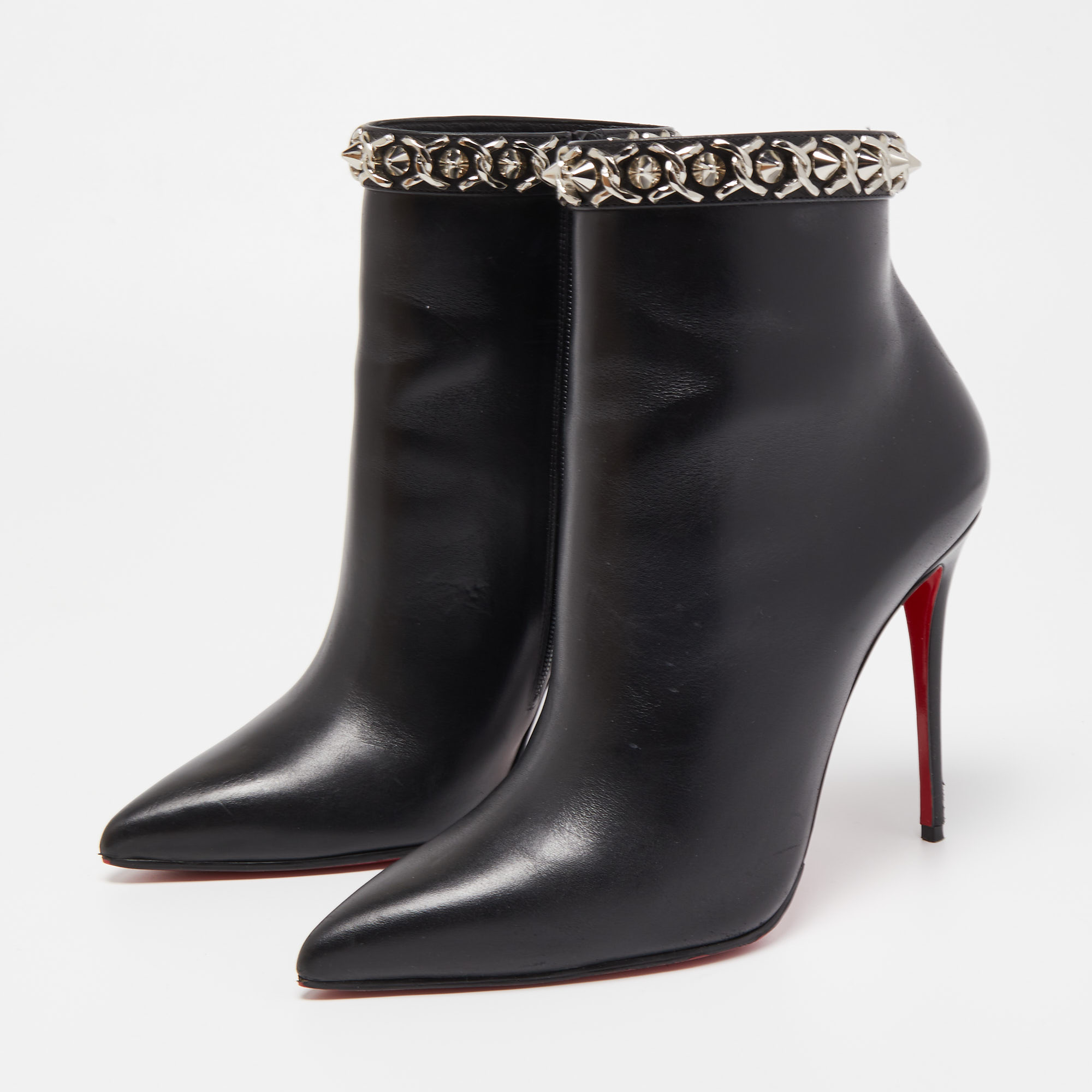 

Christian Louboutin Black Leather Booty Chain Ankle Boots Size
