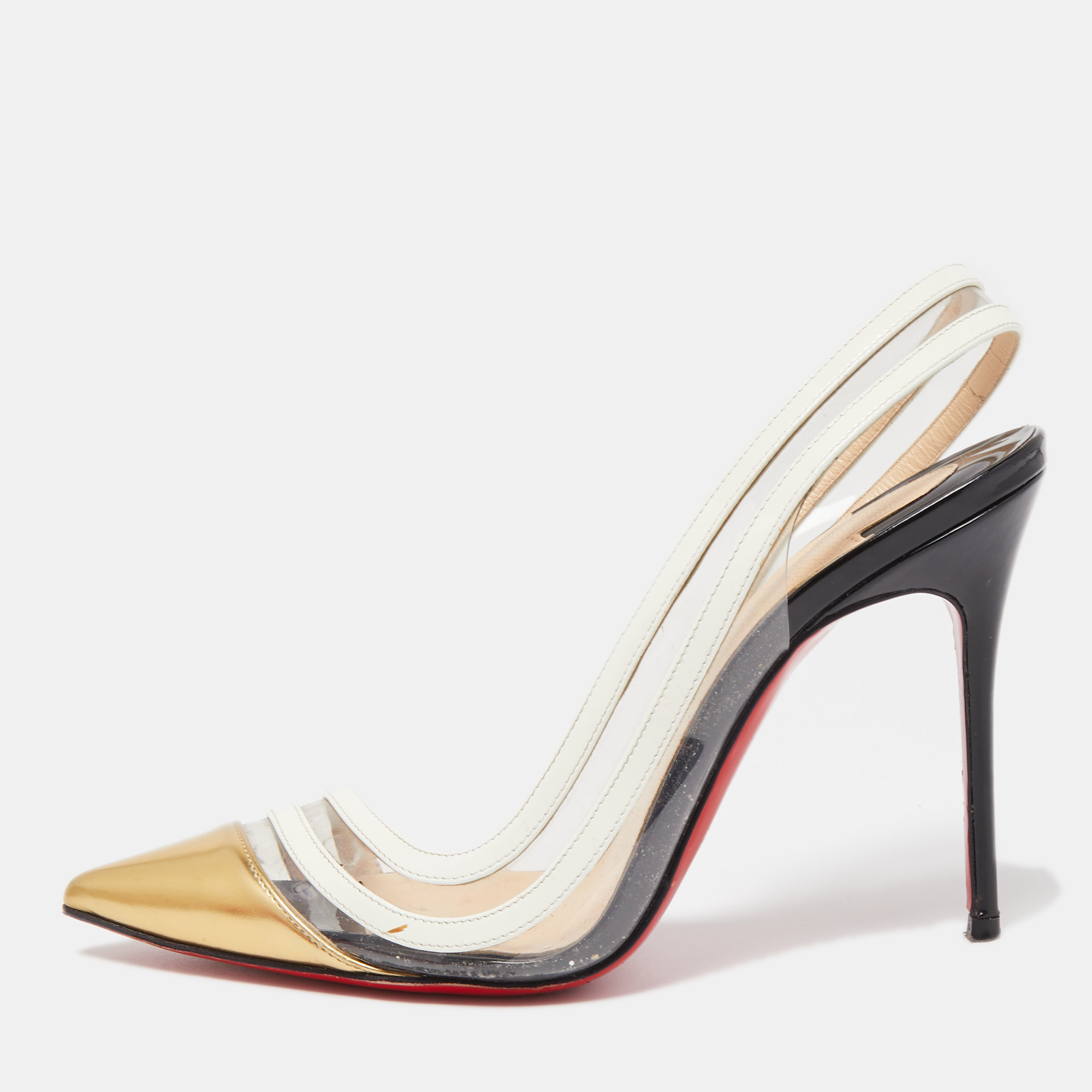 Pre-owned Christian Louboutin Tricolor Patent Paralili Pumps Size 37.5 In White