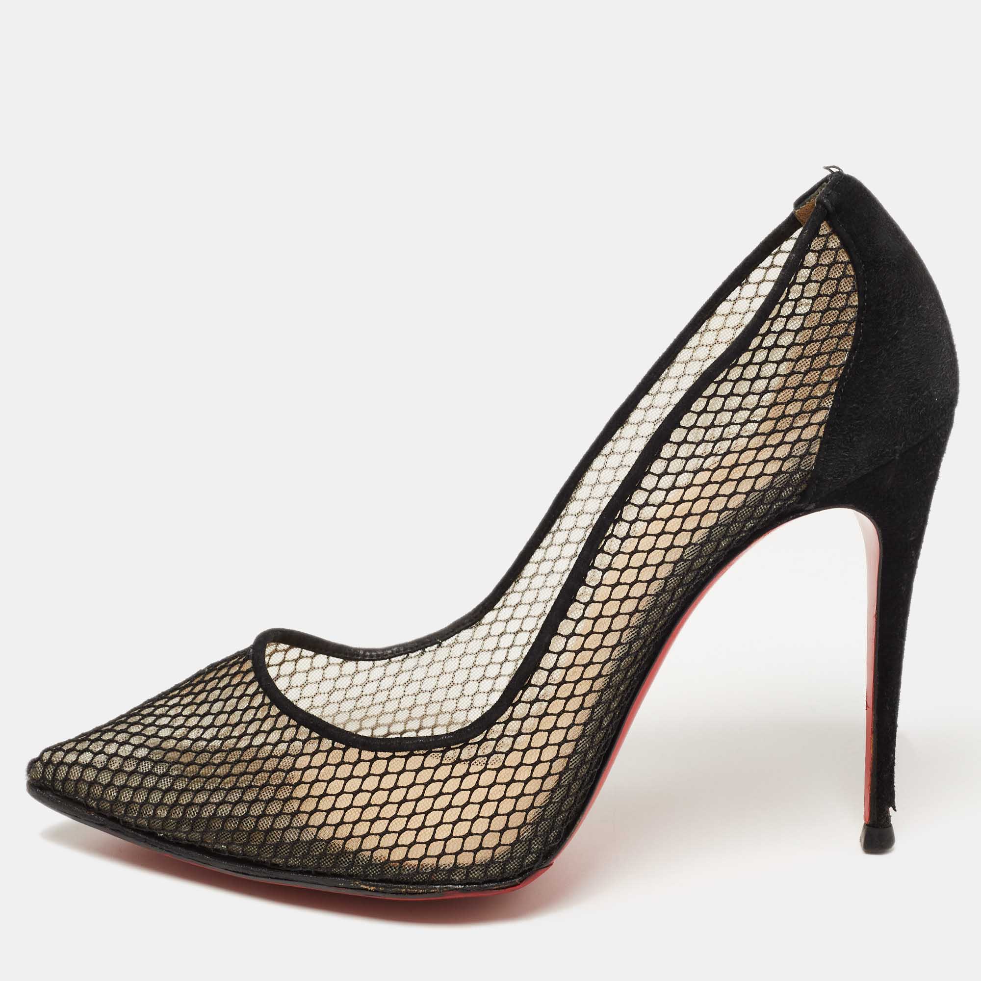 

Christian Louboutin Black Mesh and Suede Follies Resille Pumps Size