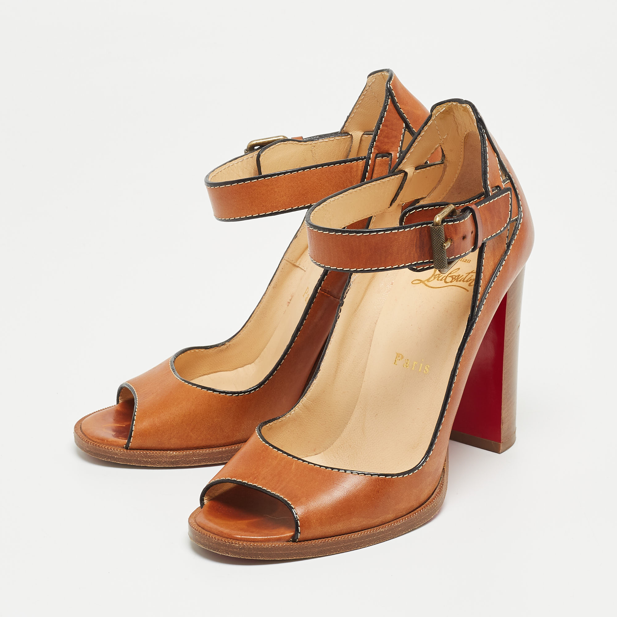 

Christian Louboutin Brown Leather Ankle Strap Sandals Size
