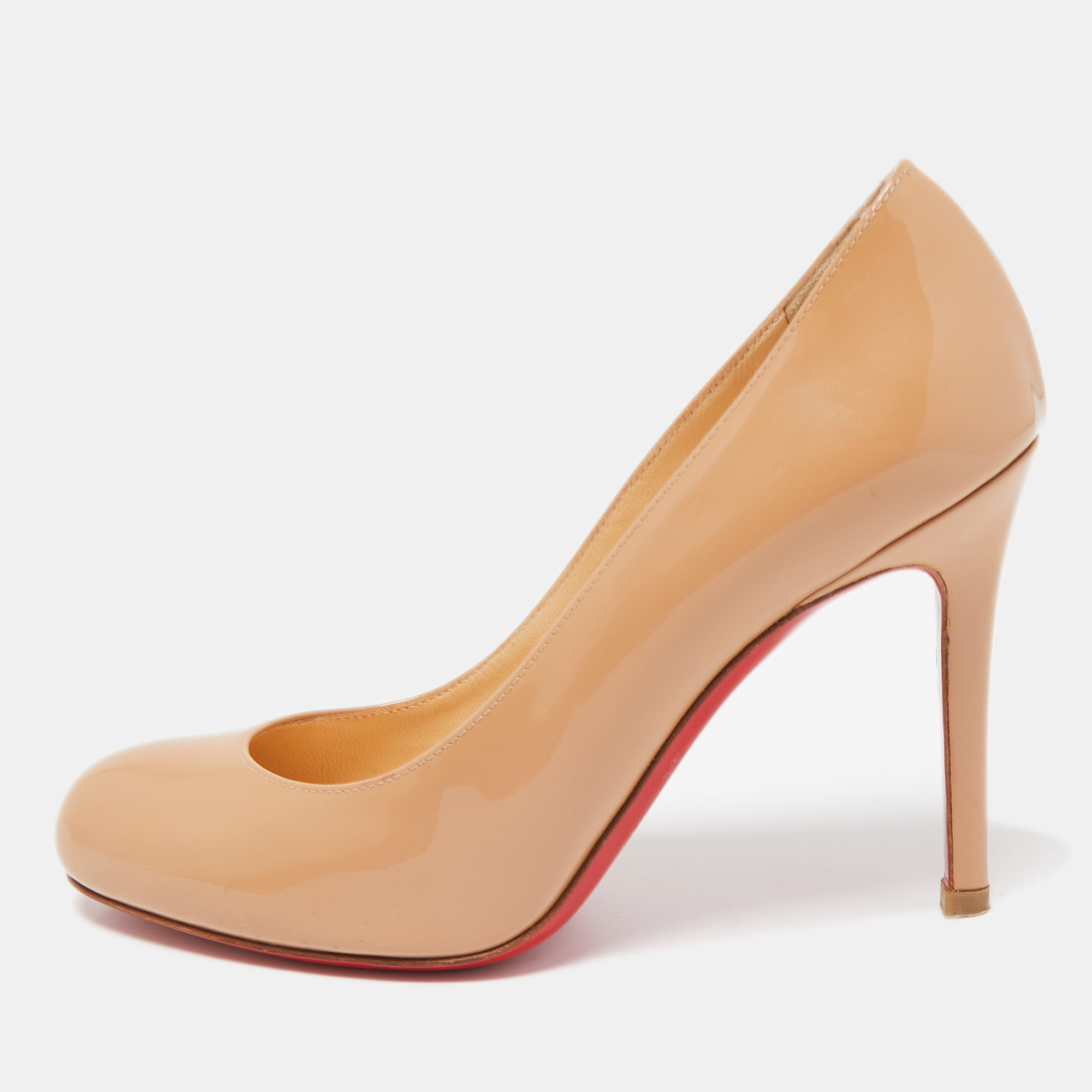 Pre-owned Christian Louboutin Beige Patent Simple Pumps Size 35.5