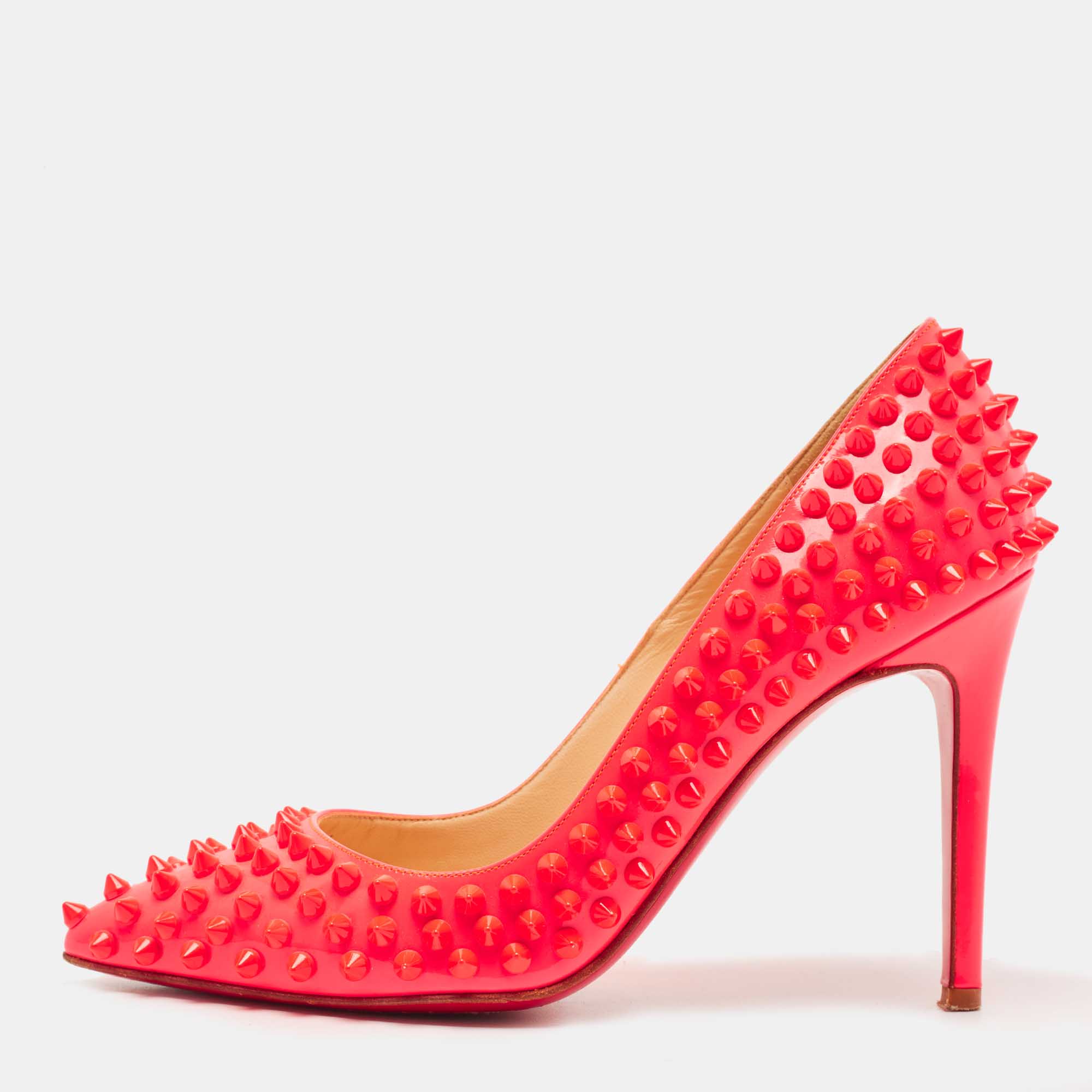 

Christian Louboutin Neon Pink Patent Leather Fifi Spike Pumps Size