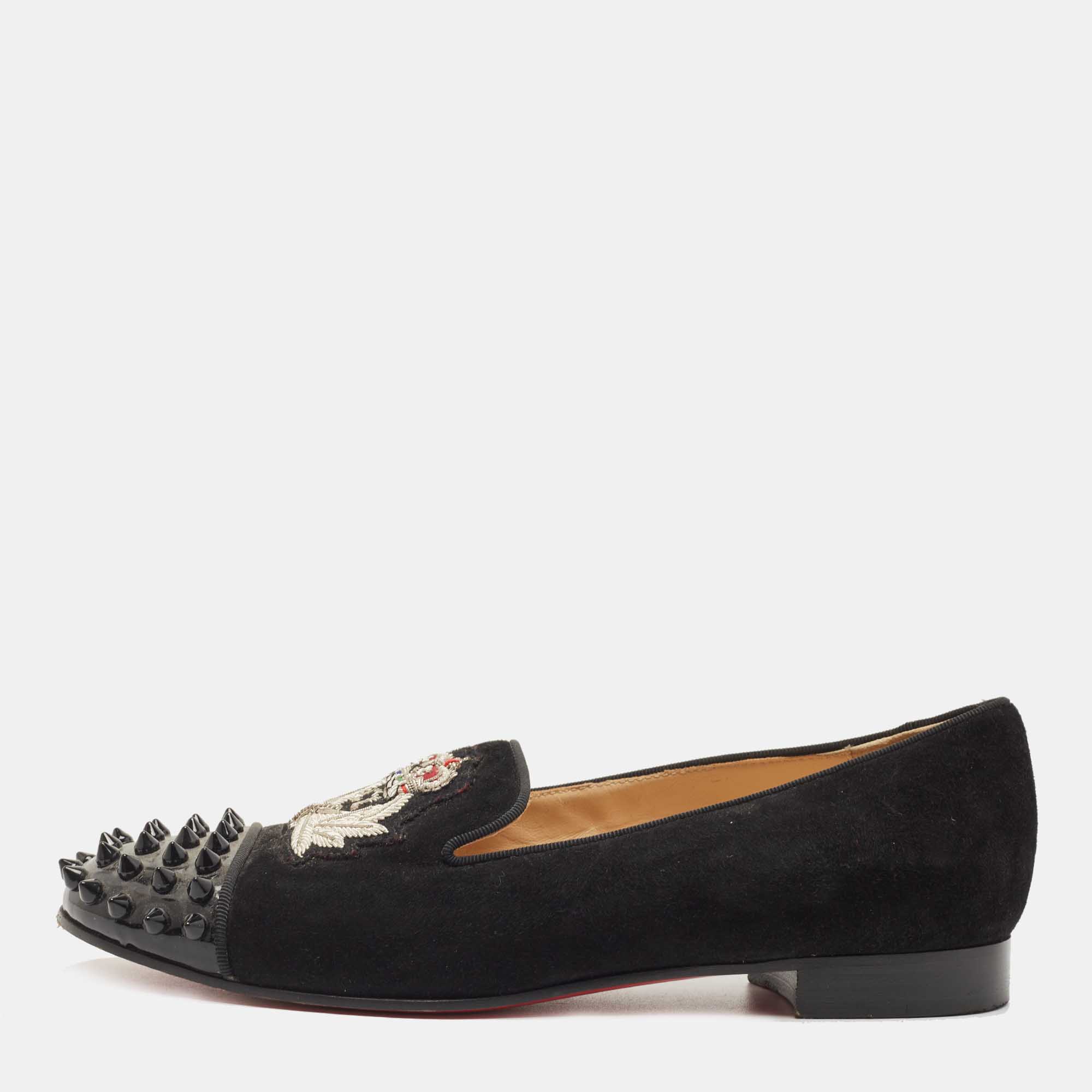 

Christian Louboutin Black Suede Harvanana Spiked Smoking Slippers Size