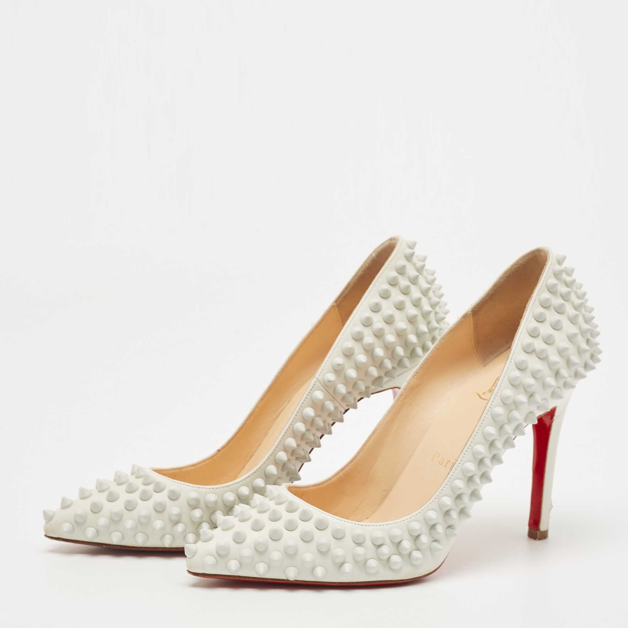 

Christian Louboutin White Leather Pigalle Spikes Pumps Size