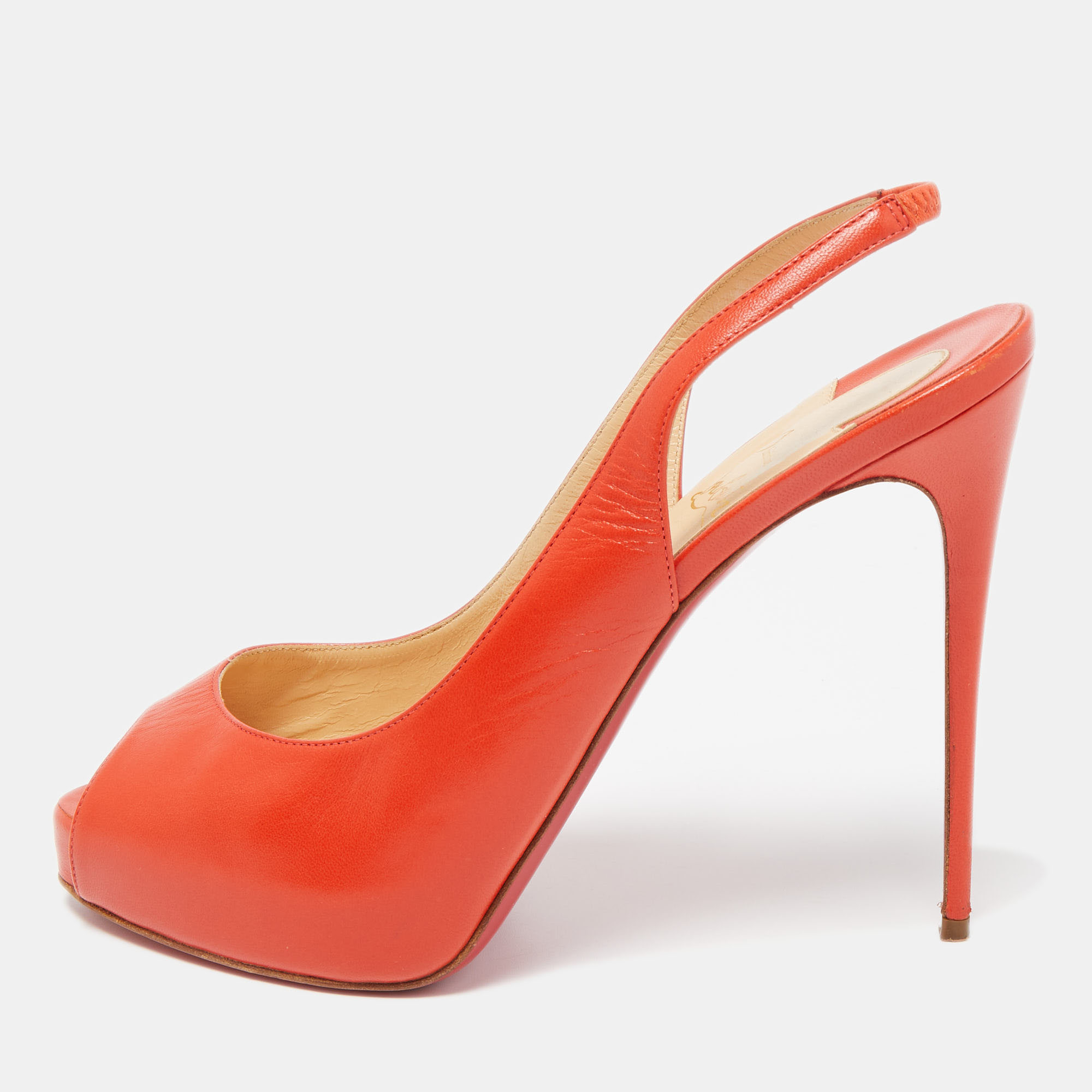 Pre-owned Christian Louboutin Orange Leather Private Number Pumps Size 40