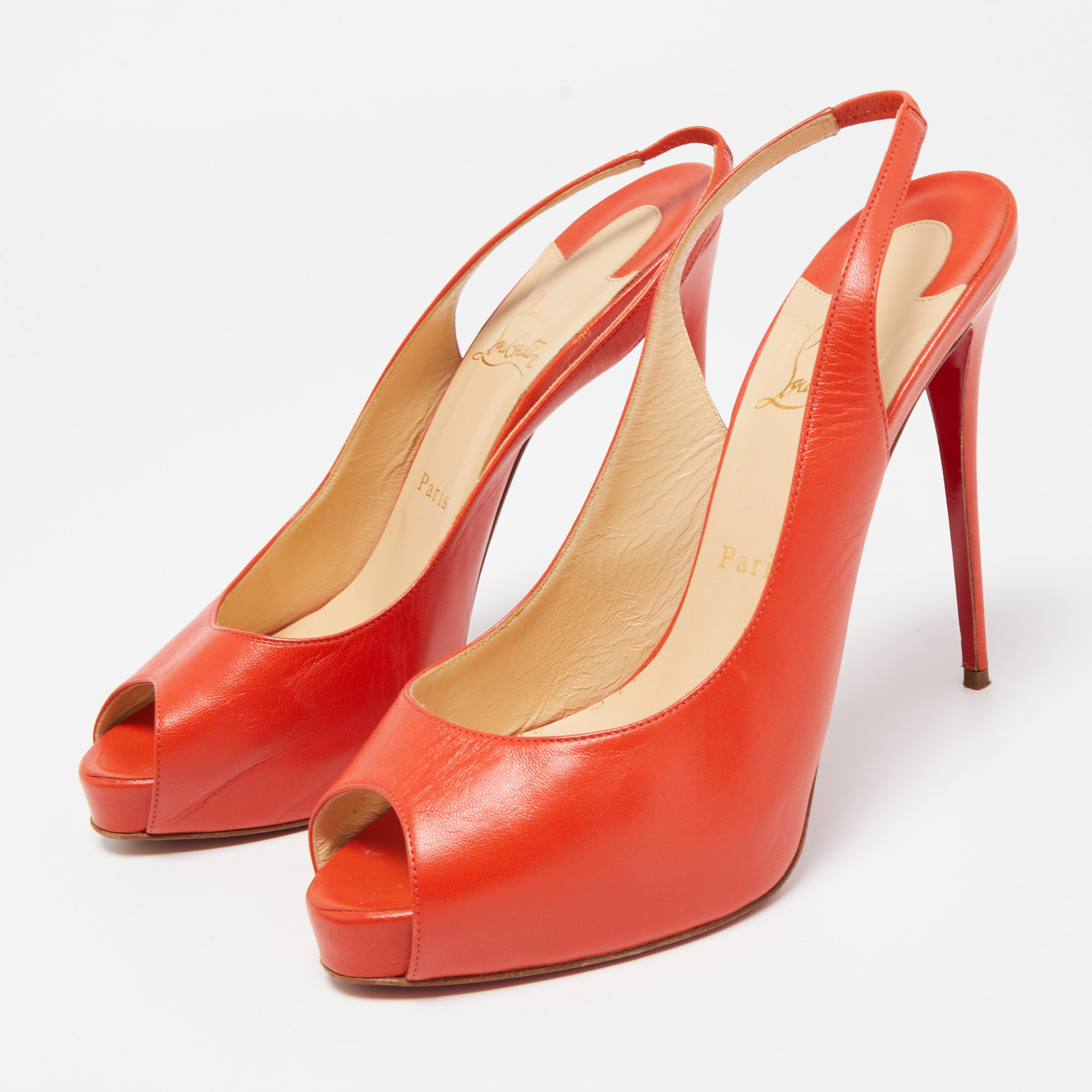 

Christian Louboutin Orange Leather Private Number Pumps Size