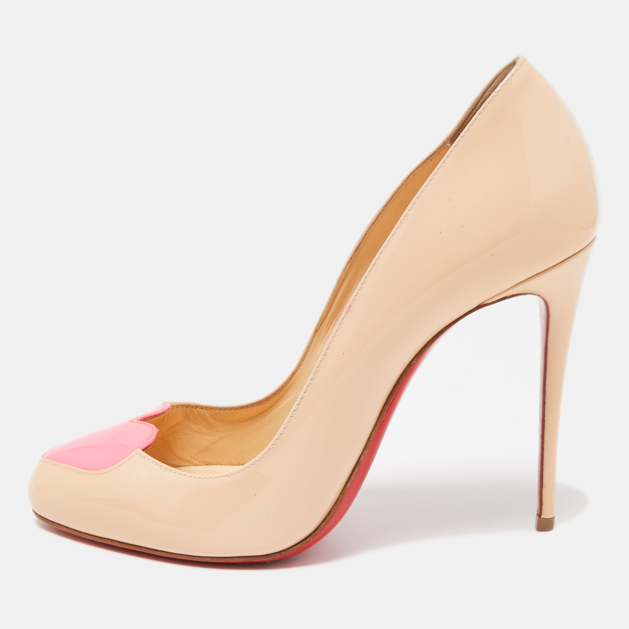 Pre-owned Christian Louboutin Beige Patent Doracora Pumps Size 38