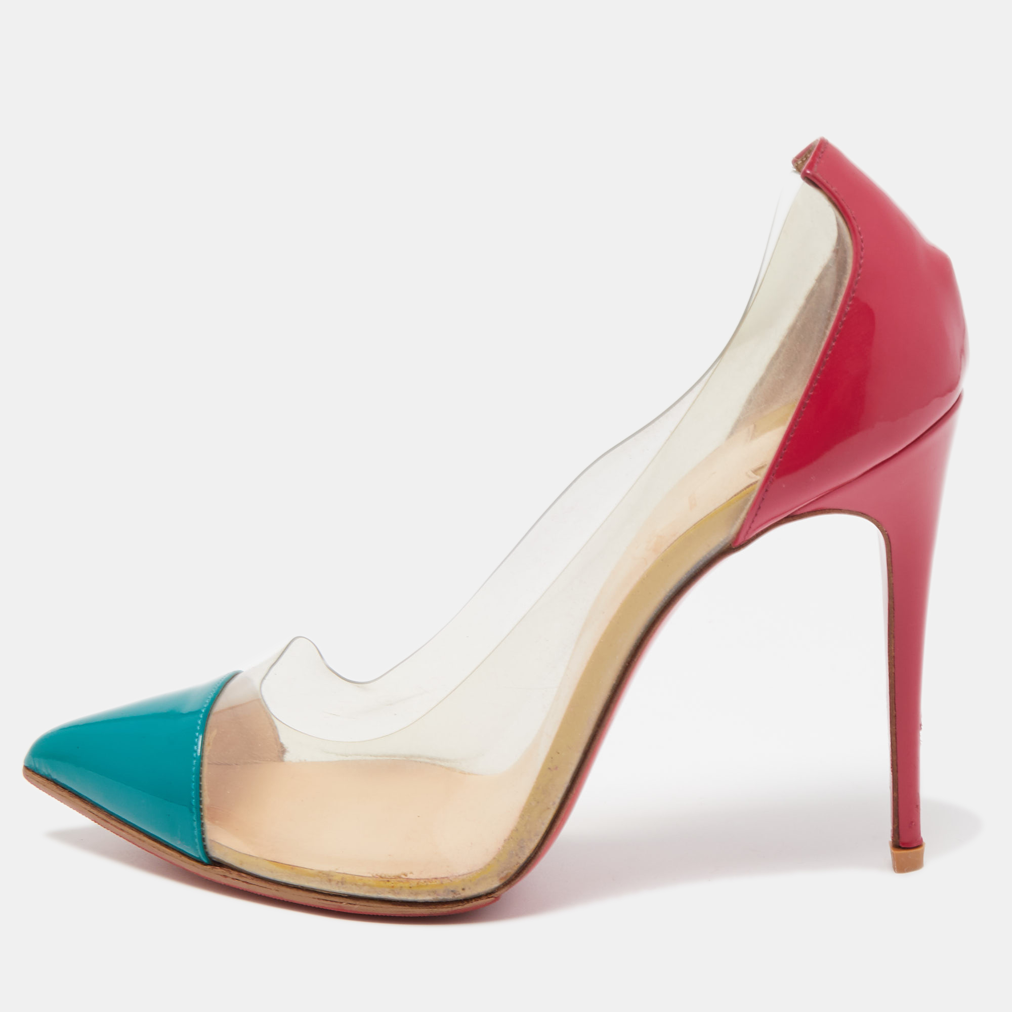 Pre-owned Christian Louboutin Multicolor Patent And Pvc Debout Pumps Size 38