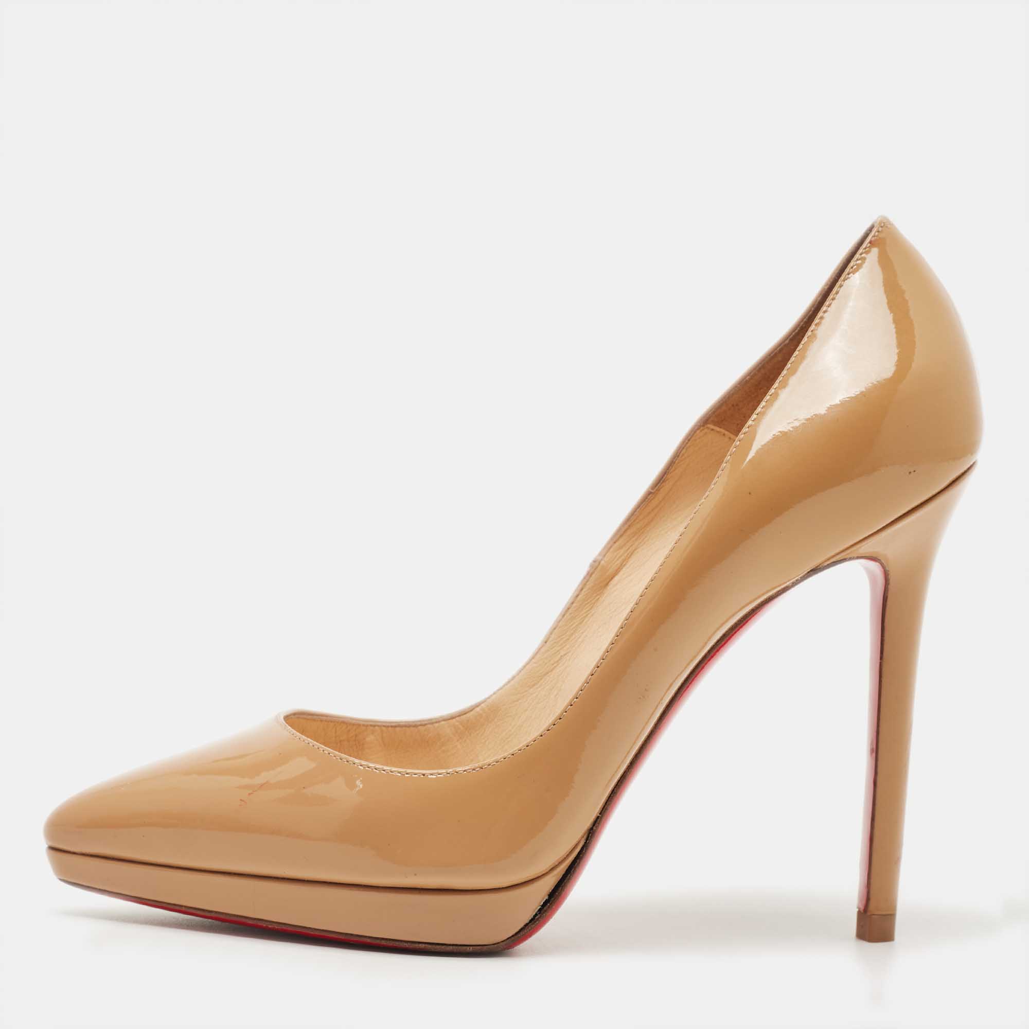 Pre-owned Christian Louboutin Beige Patent Pigalle Pumps Size 37.5