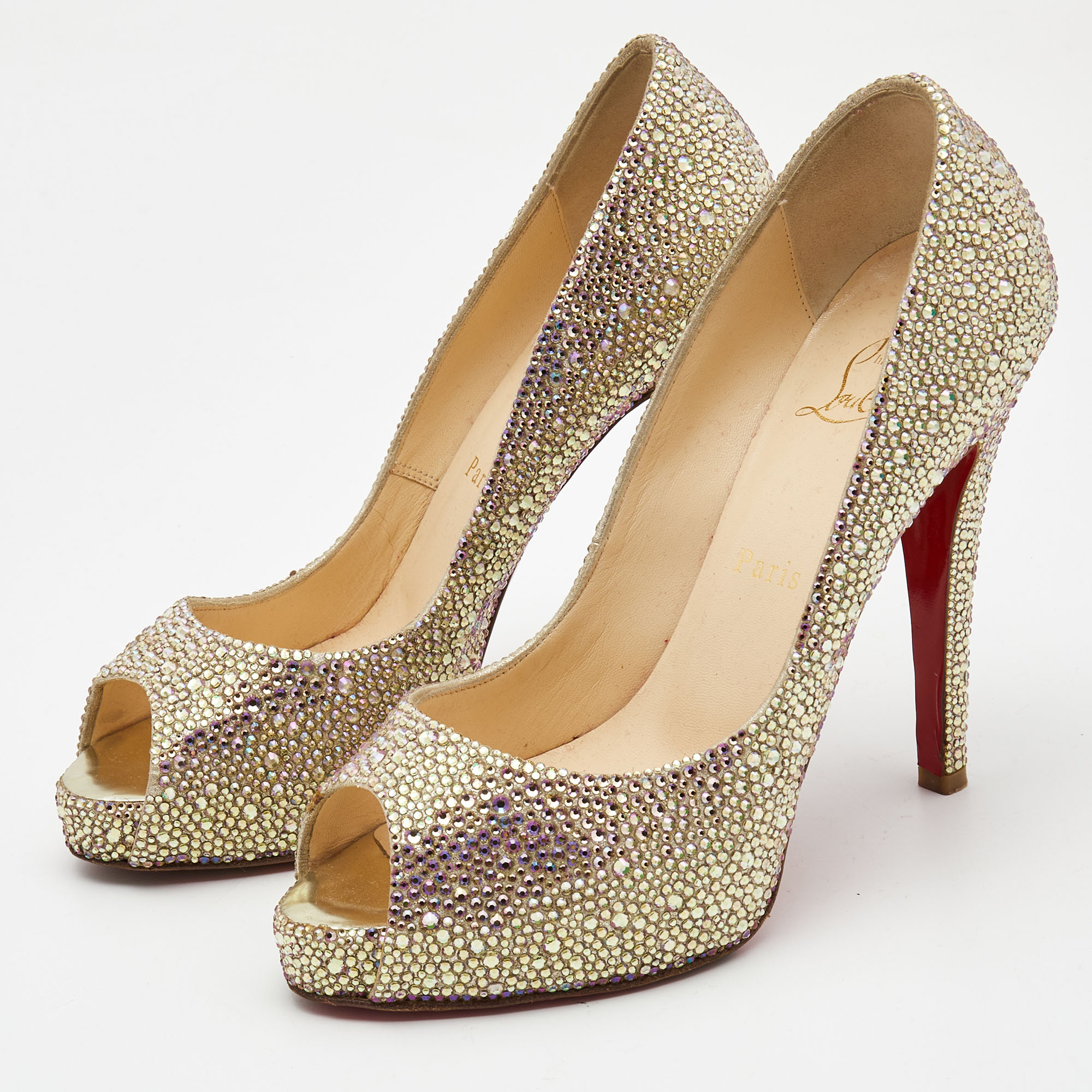 

Christian Louboutin Metallic Crystal Embellished Leather Very Riche Pumps Size