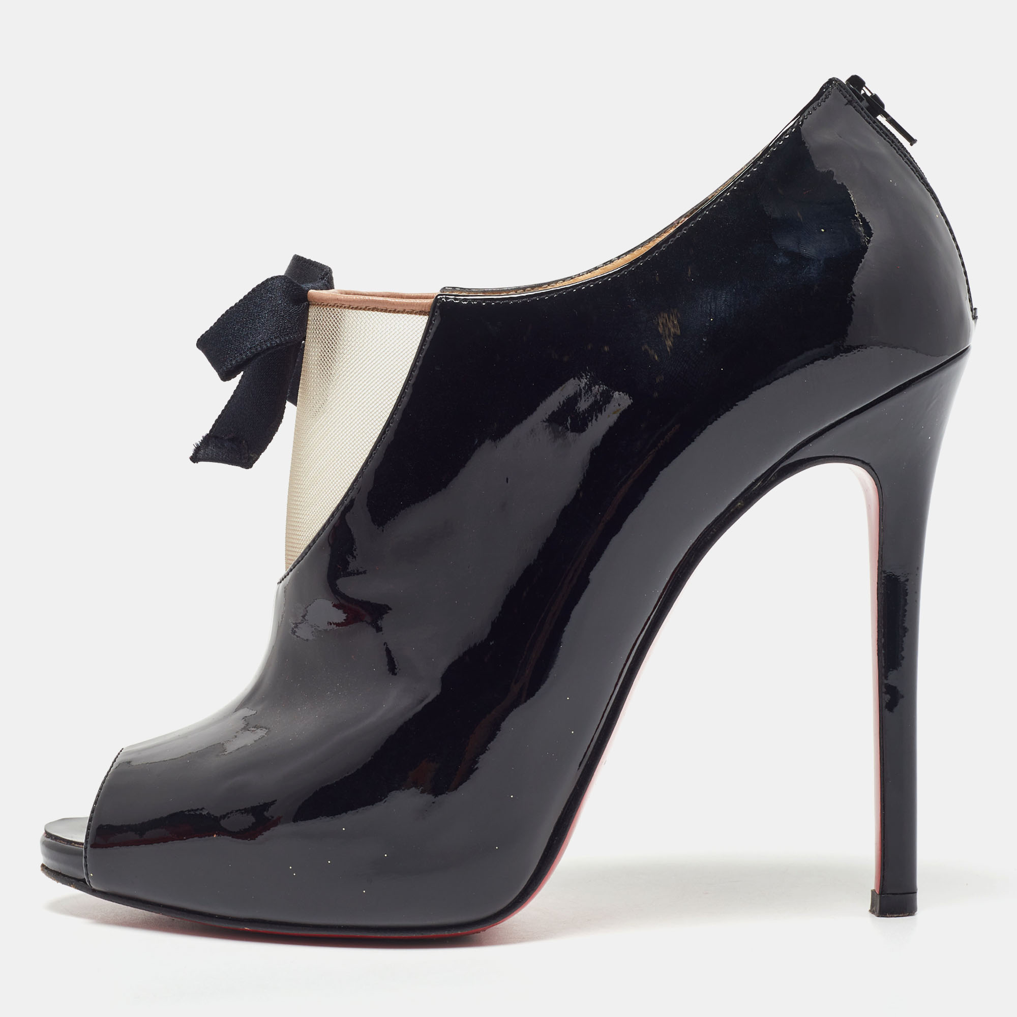 

Christian Louboutin Black Patent Leather and Mesh Ankle Booties Size