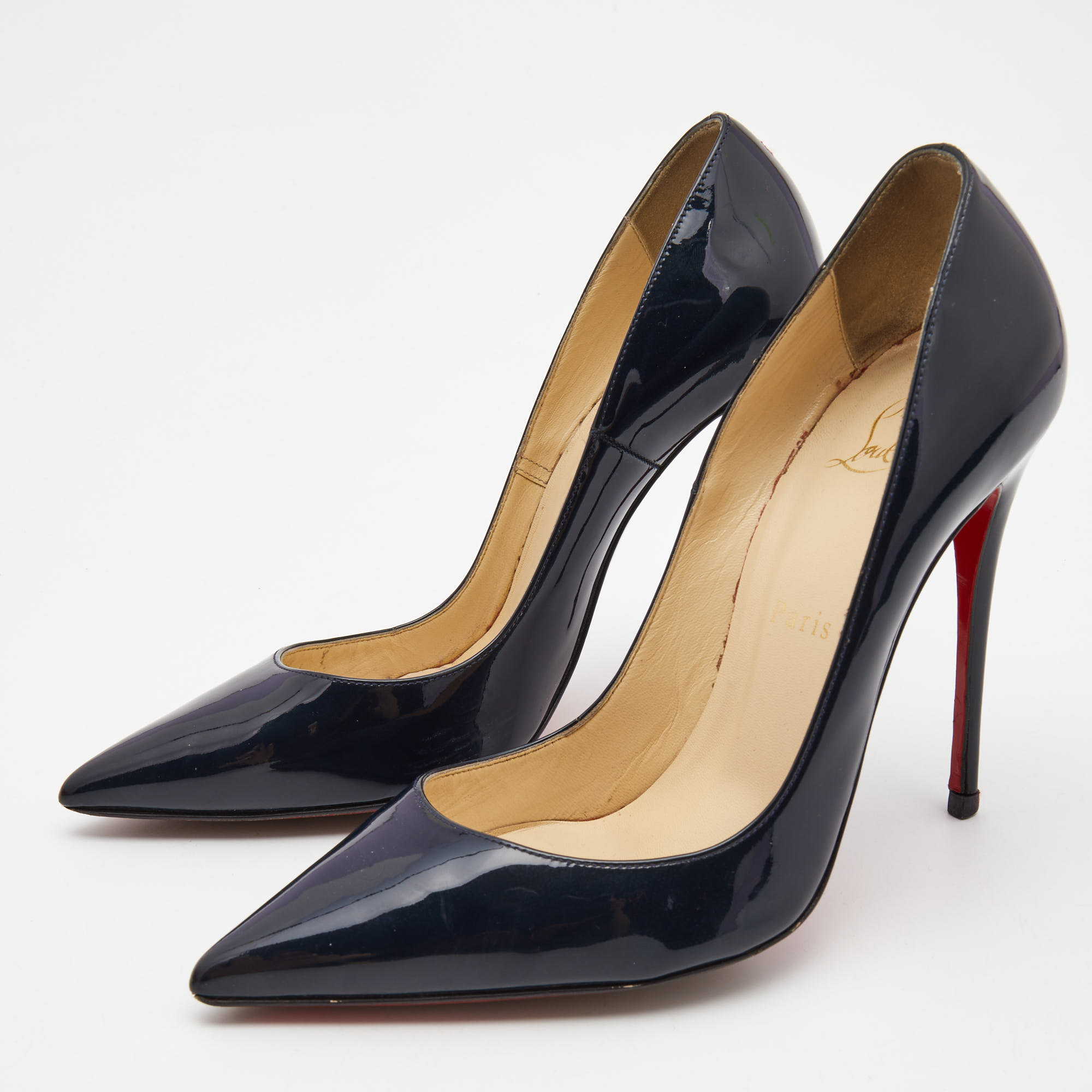 

Christian Louboutin Navy Blue Patent Leather So Kate Pumps Size