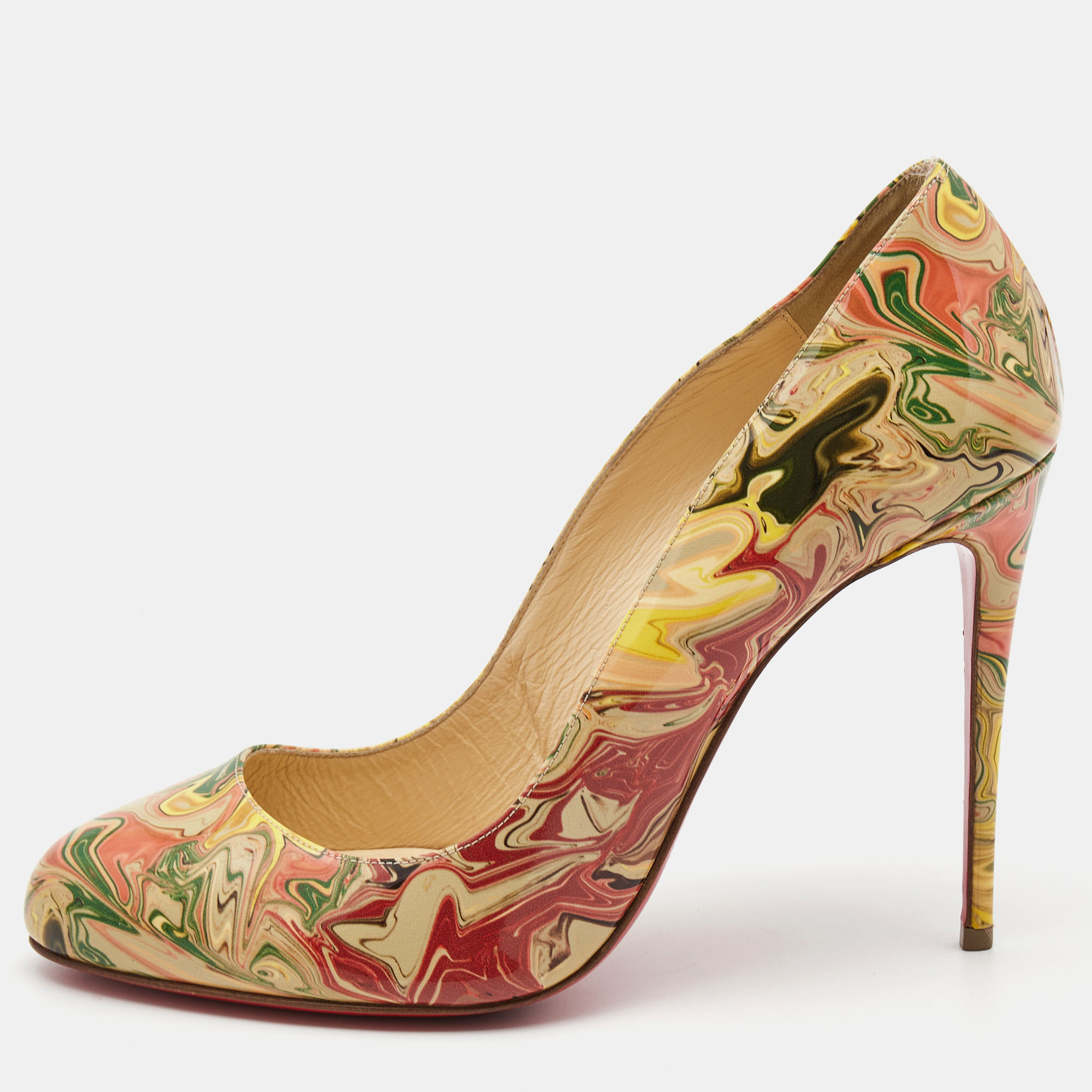 

Christian Louboutin Multicolor Marble Print Patent Leather Fifi Pumps Size