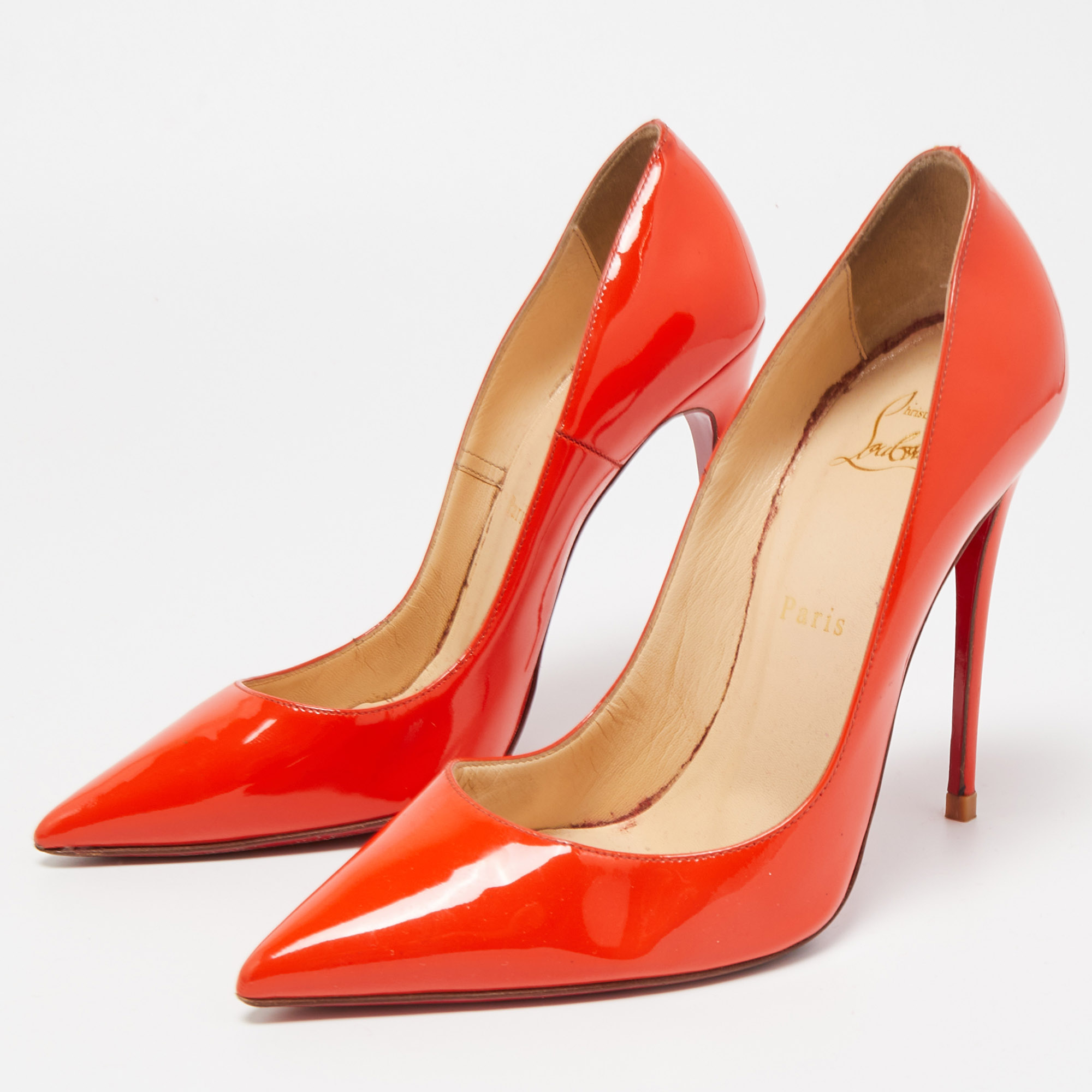 

Christian Louboutin Orange Patent Leather So Kate Pumps Size