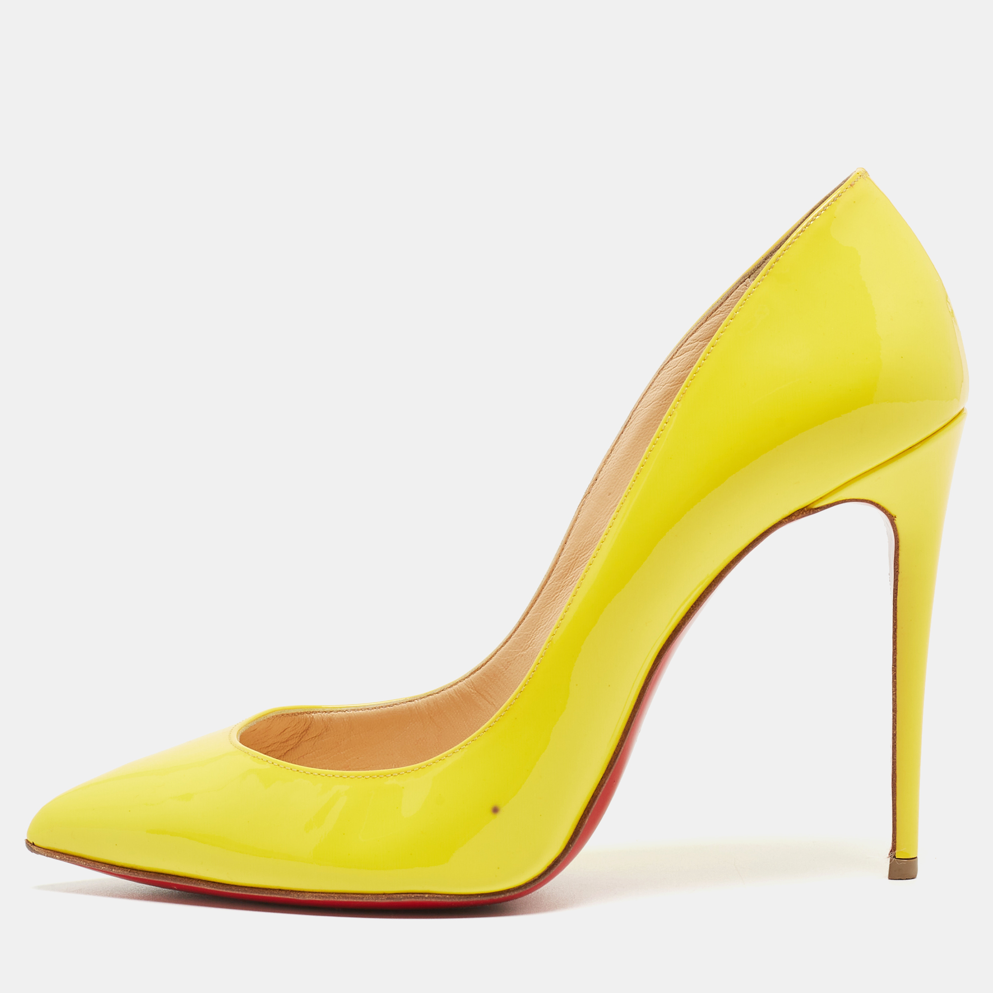 Pre-owned Christian Louboutin Yellow Patent Leather Pigalle Follies Pumps Size 37.5