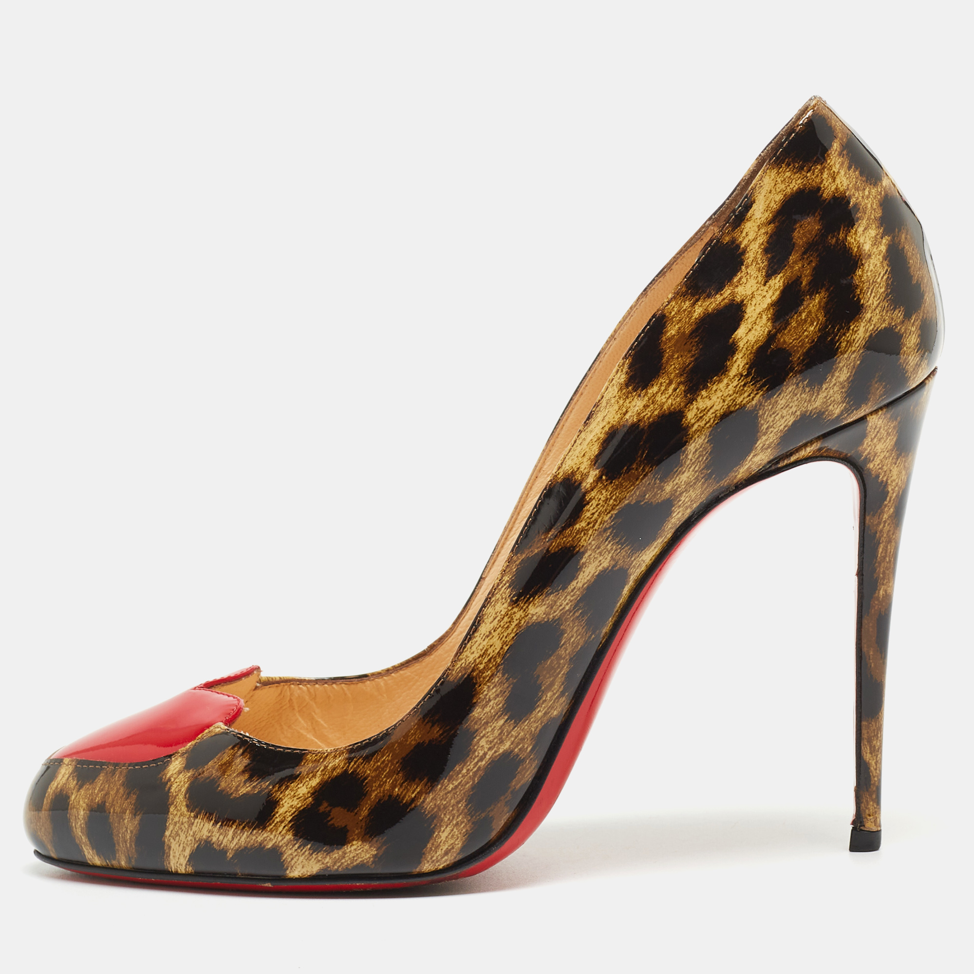 Pre-owned Christian Louboutin Brown/beige Leopard Print Patent Leather Doracora Pumps Size 38