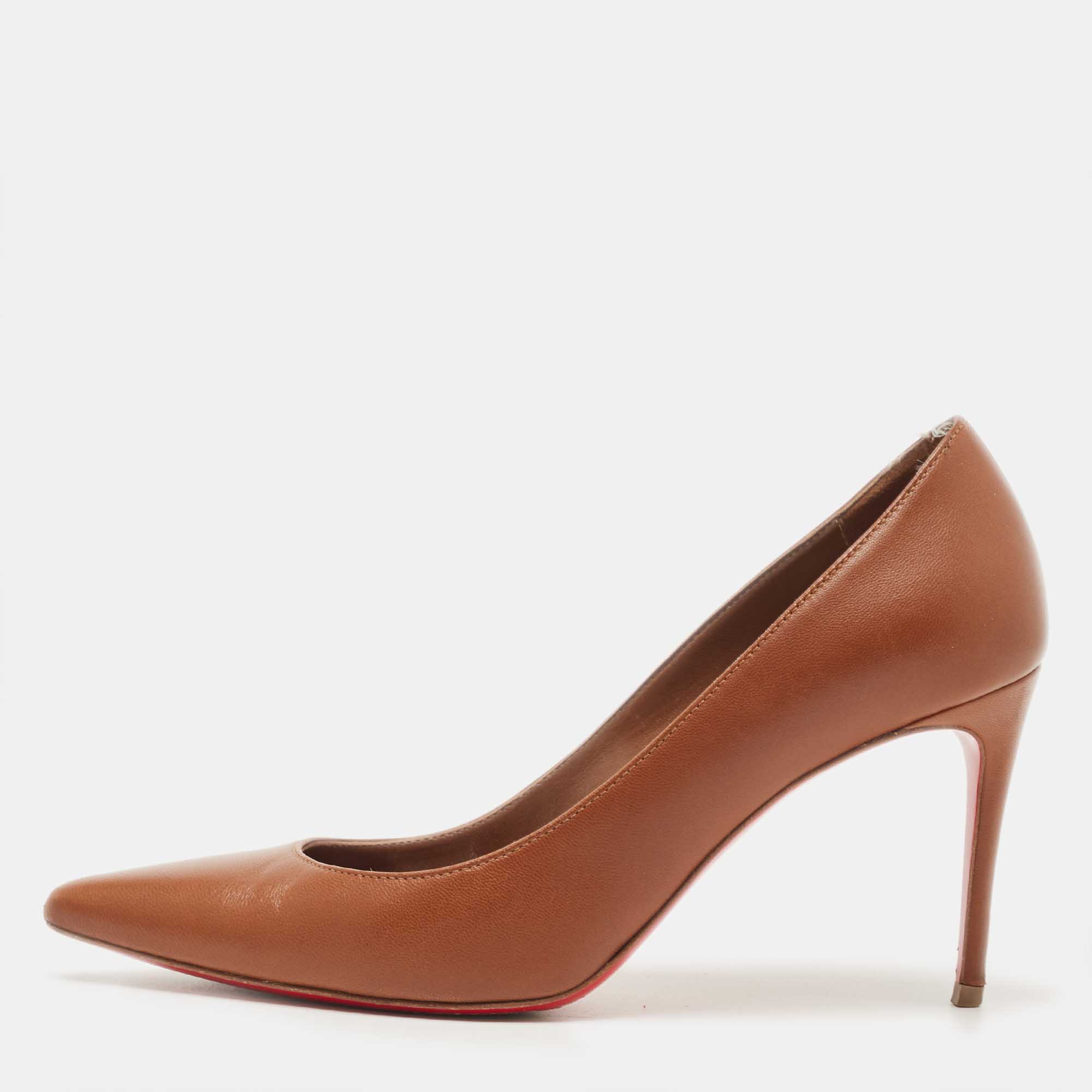 Pre-owned Christian Louboutin Brown Leather Kate Pumps Size 36