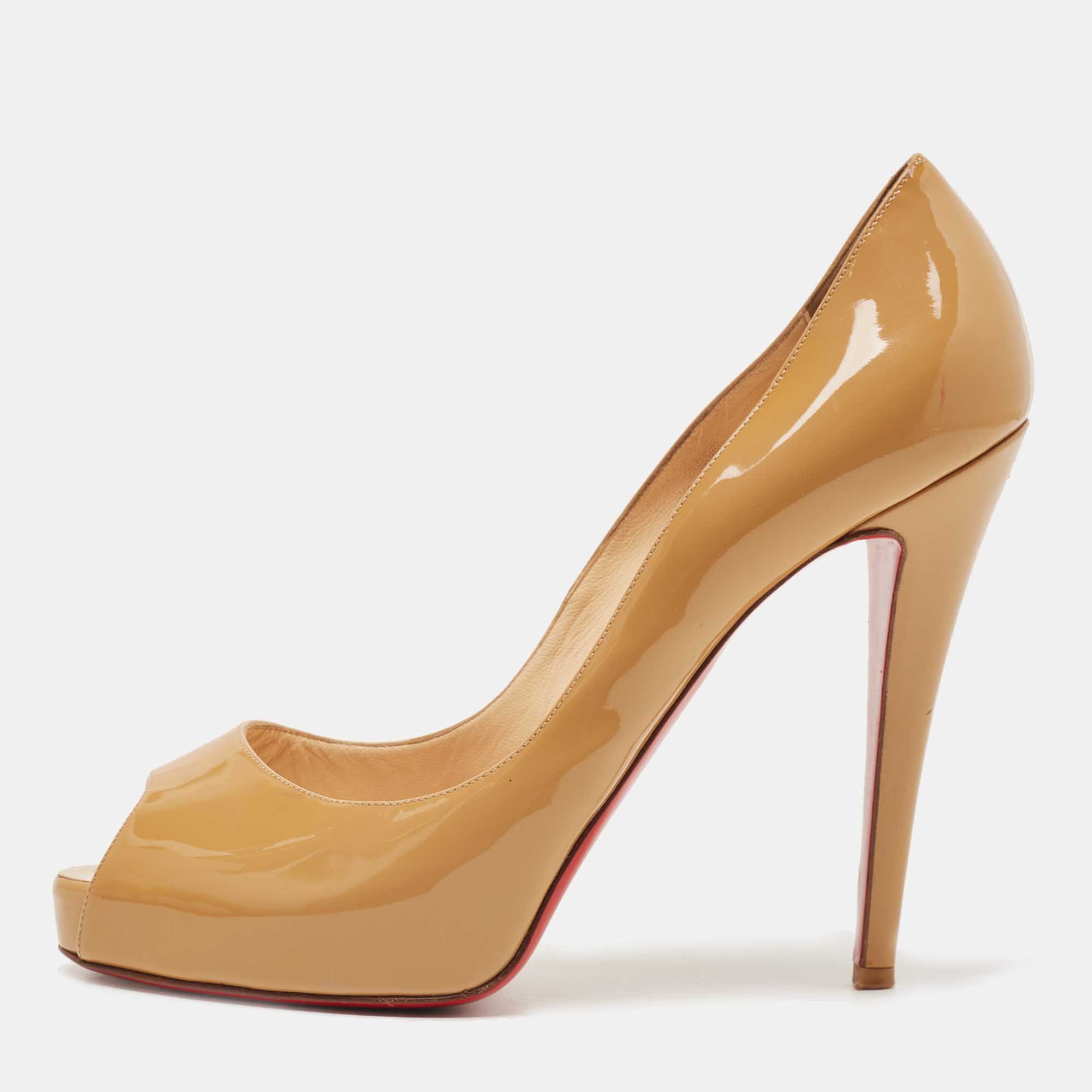 Pre-owned Christian Louboutin Beige Patent Leather Very Prive Pumps Size 40