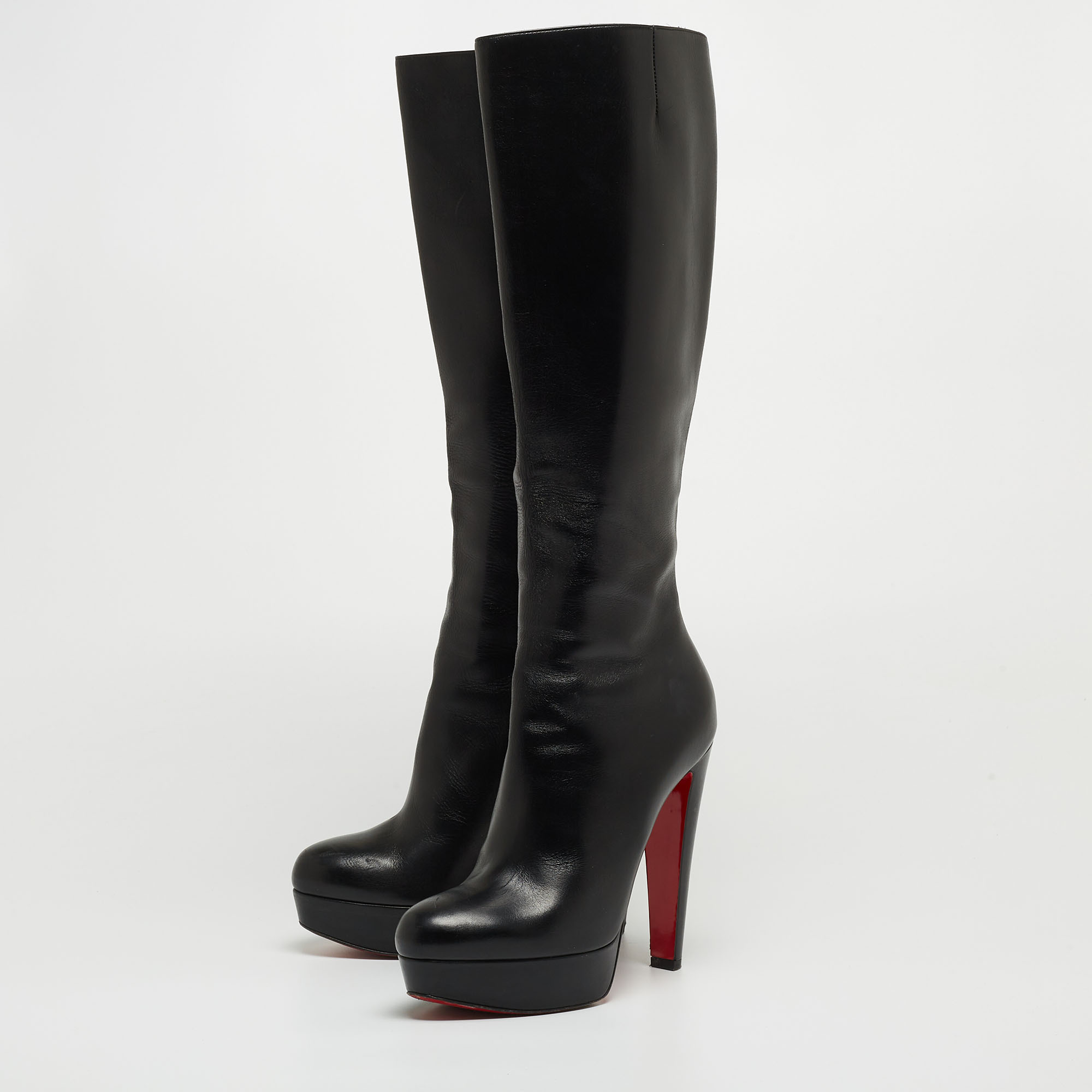 

Christian Louboutin Black Leather Bianca Platform Knee Length Boots Size