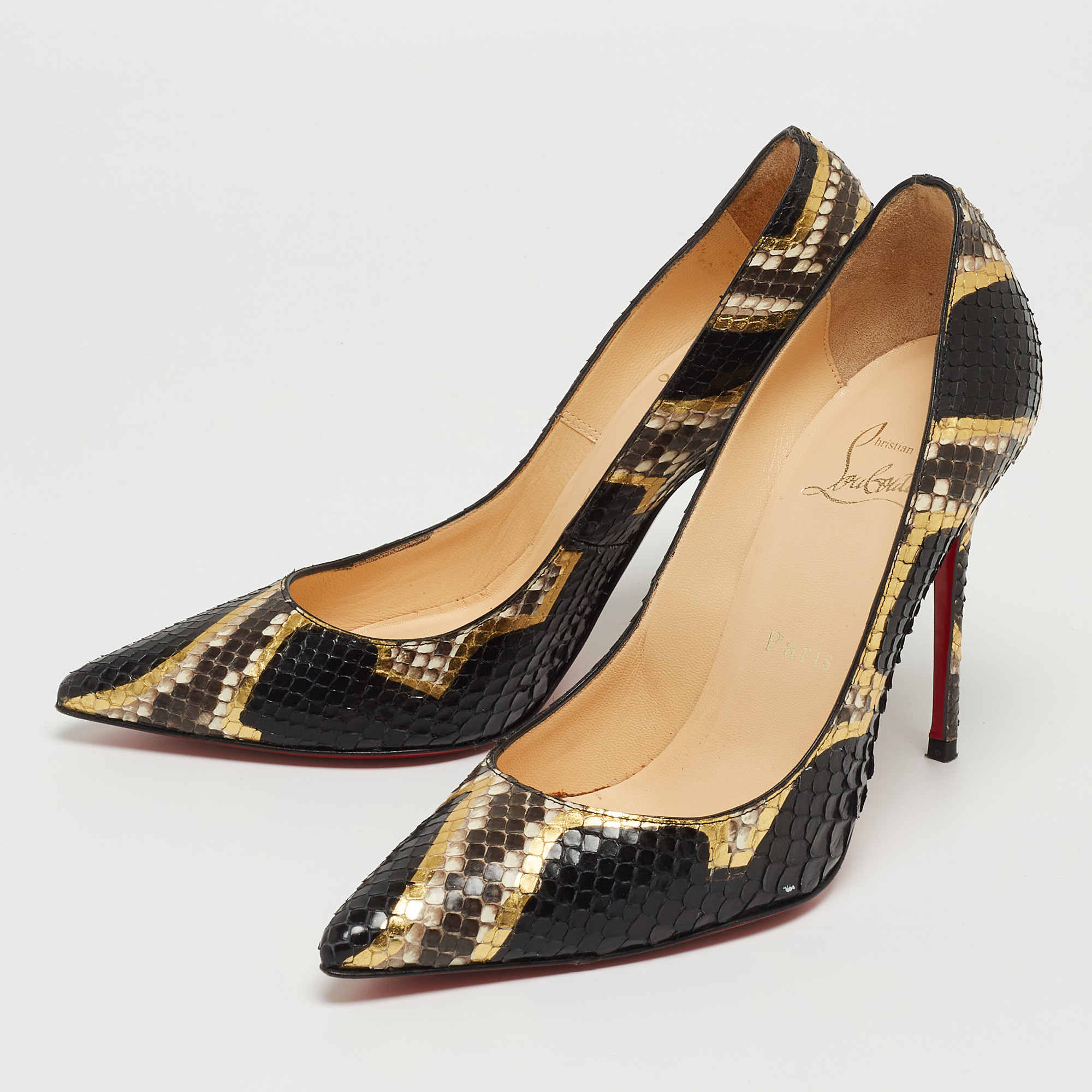 

Christian Louboutin Tricolor Python Leather So Kate Pointed Toe Pumps Size, Black