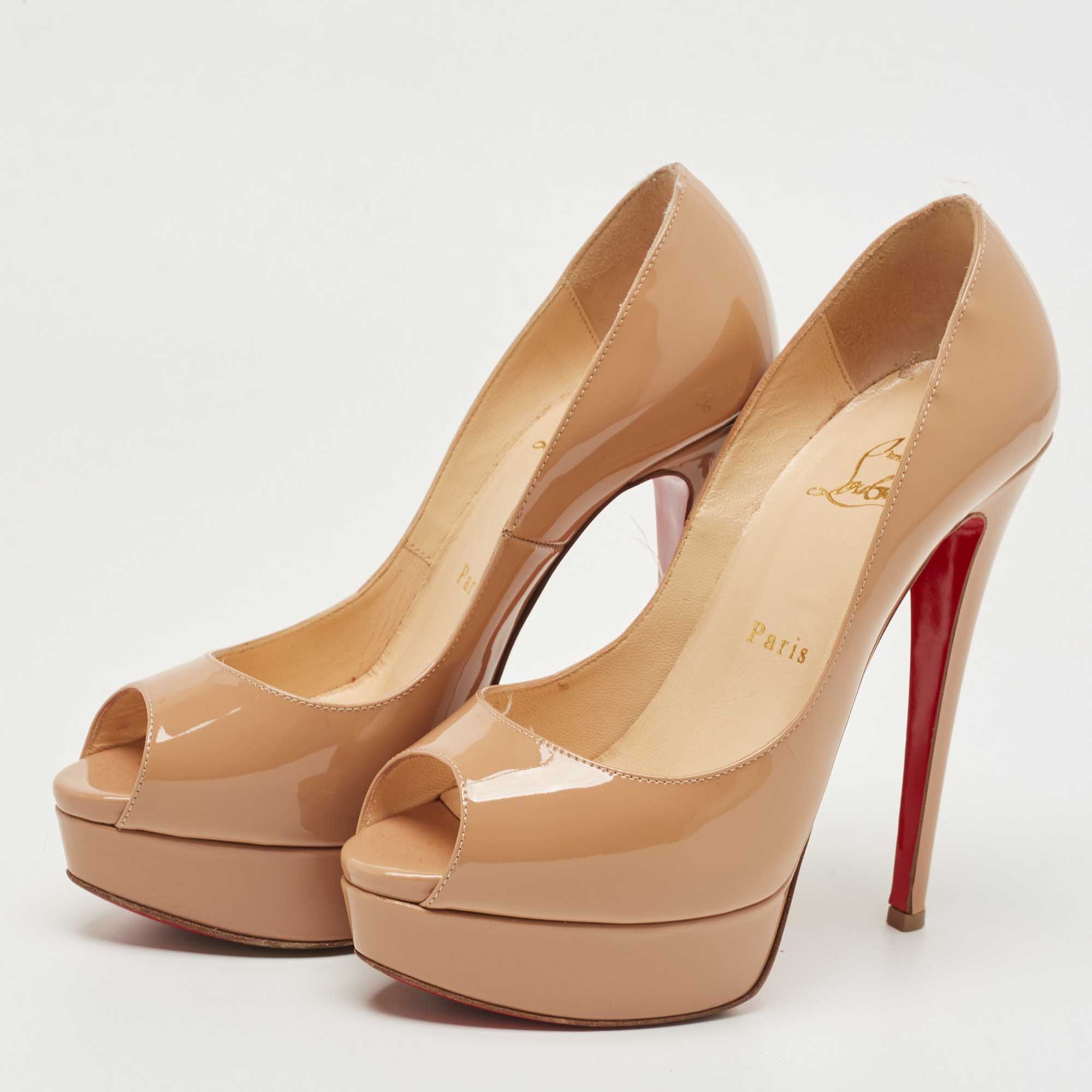 

Christian Louboutin Beige Patent Leather Lady Peep Pumps Size