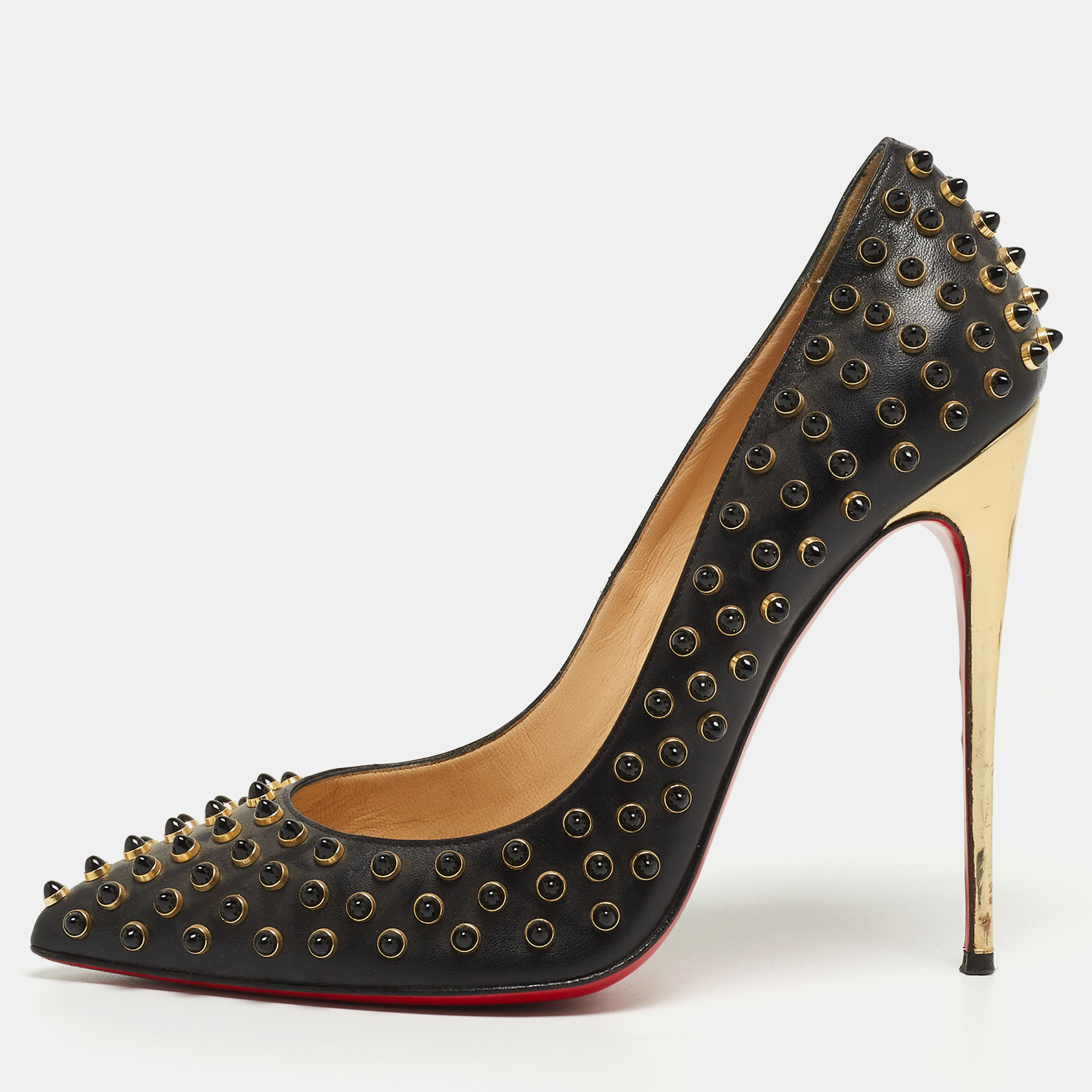 Pre-owned Christian Louboutin Black Studded Leather So Kate Pumps Size 41