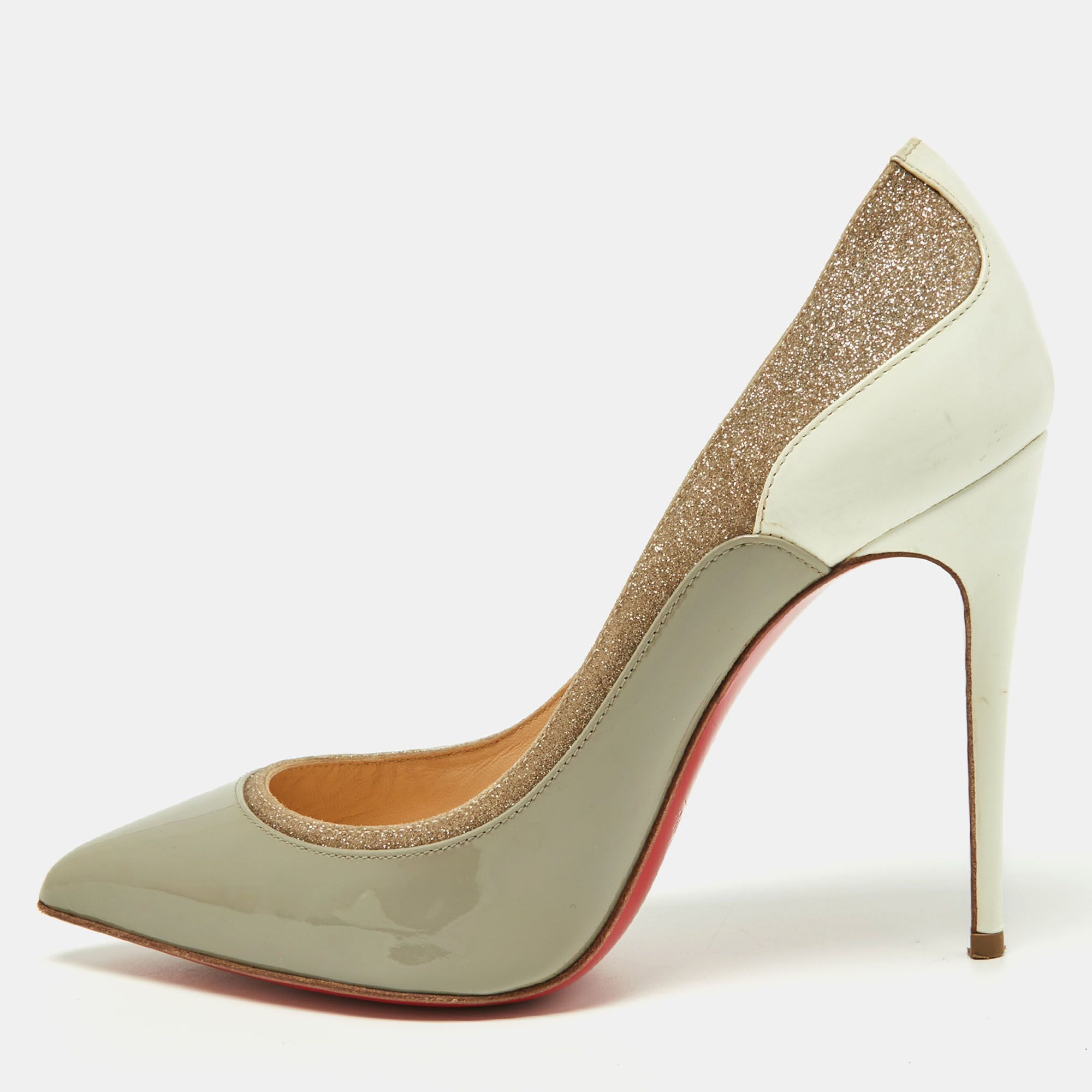 Pre-owned Christian Louboutin Tri-color Patent Leather And Glitter Tucsick Pumps Size 35.5 In Multicolor