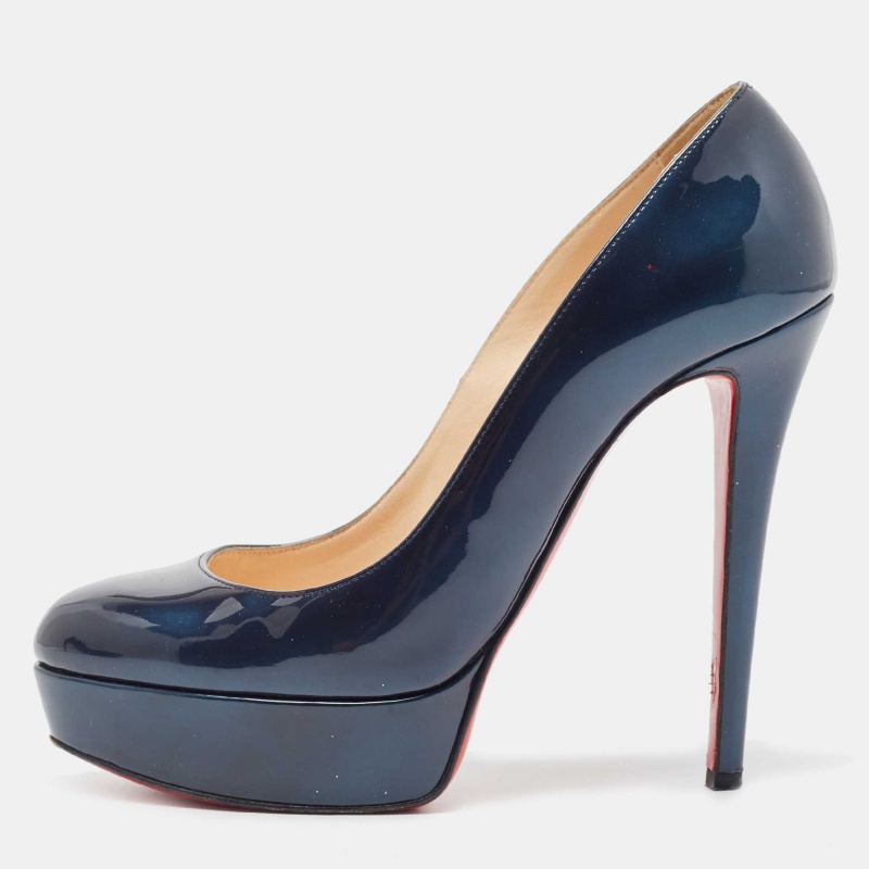 Pre-owned Christian Louboutin Turquoise Patent Leather Bianca Platform Pumps Size 37.5 In Blue