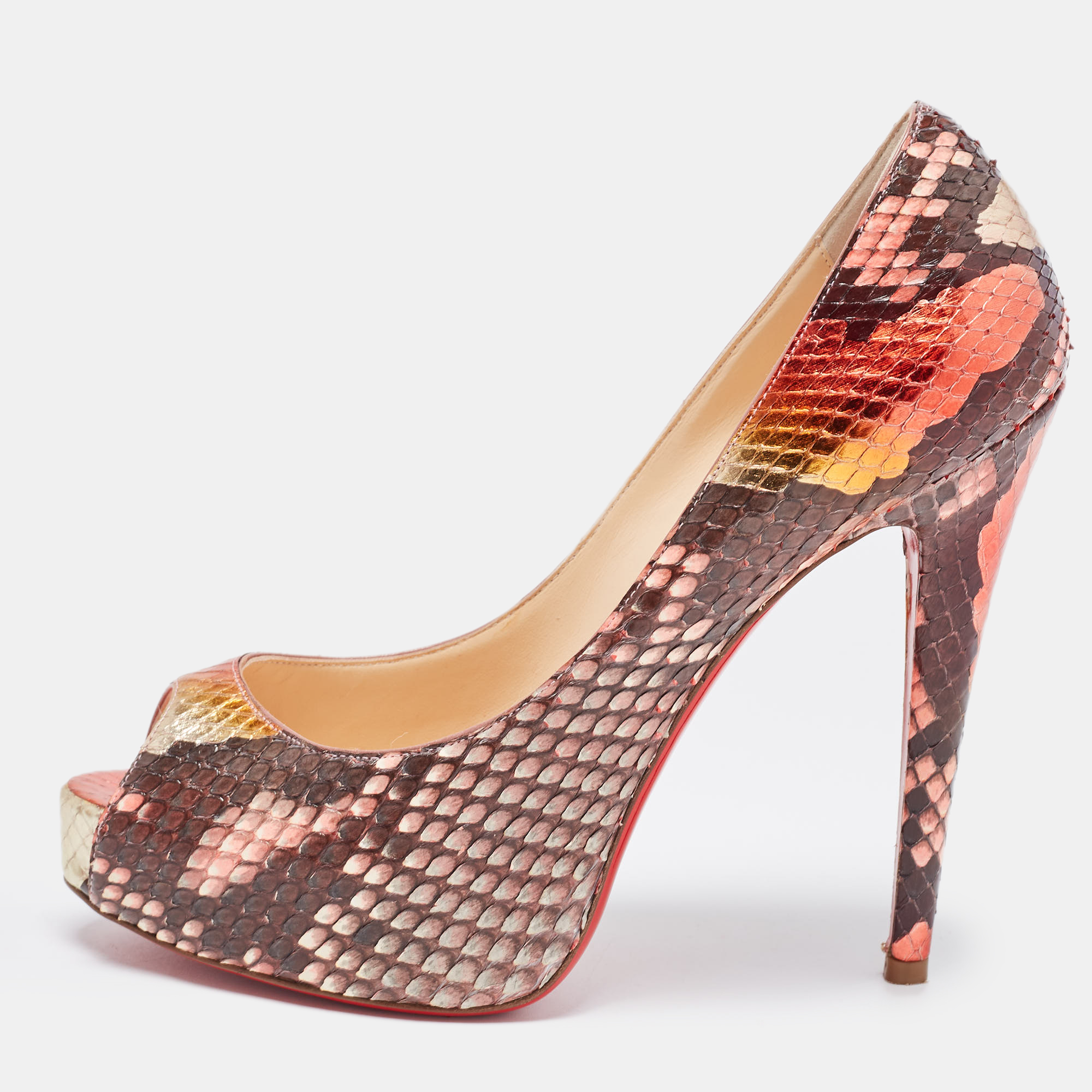 Pre-owned Christian Louboutin Multicolor Python Leather Very Prive Peep Toe Platform Pumps Size 37