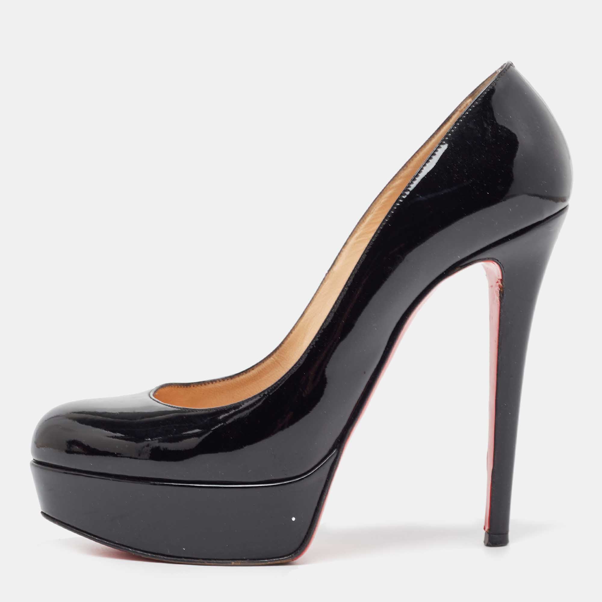Pre-owned Christian Louboutin Black Patent Leather Bianca Pumps Size 37.5