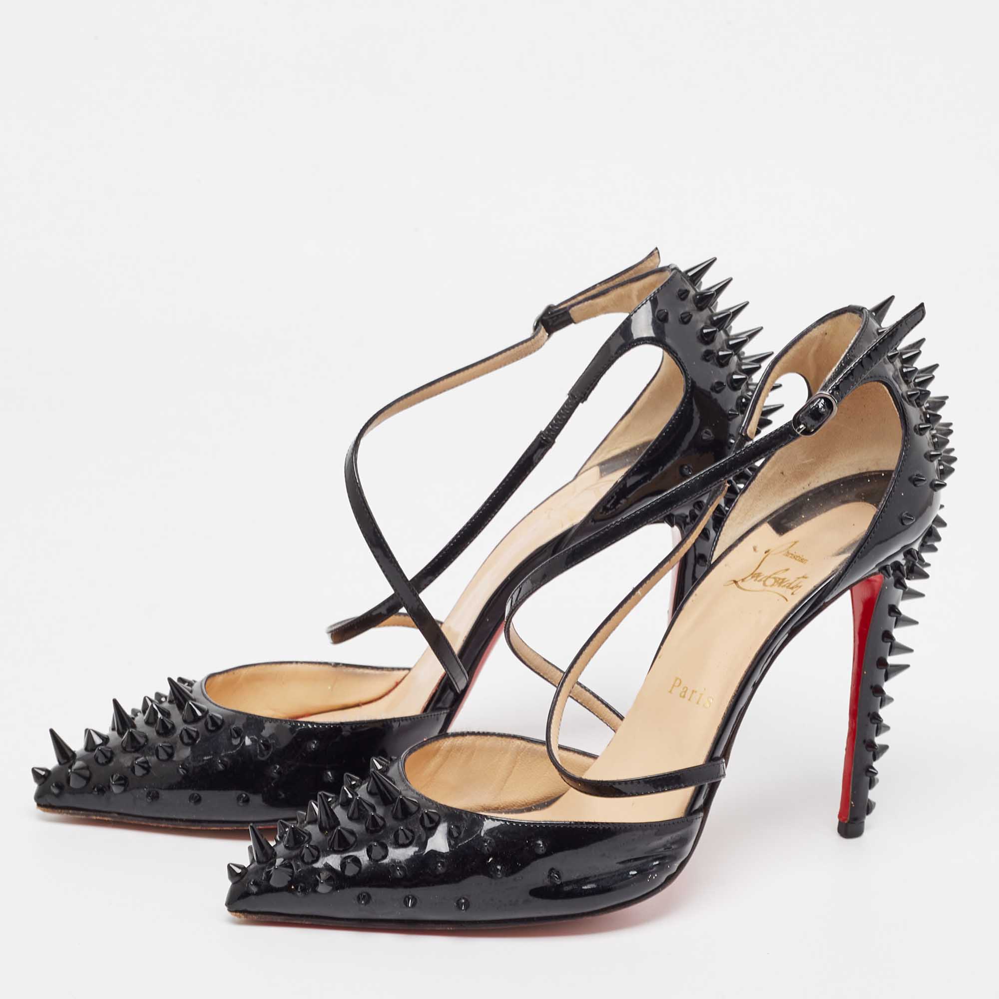 

Christian Louboutin Black Patent Leather Goldocross Spike Pumps Size