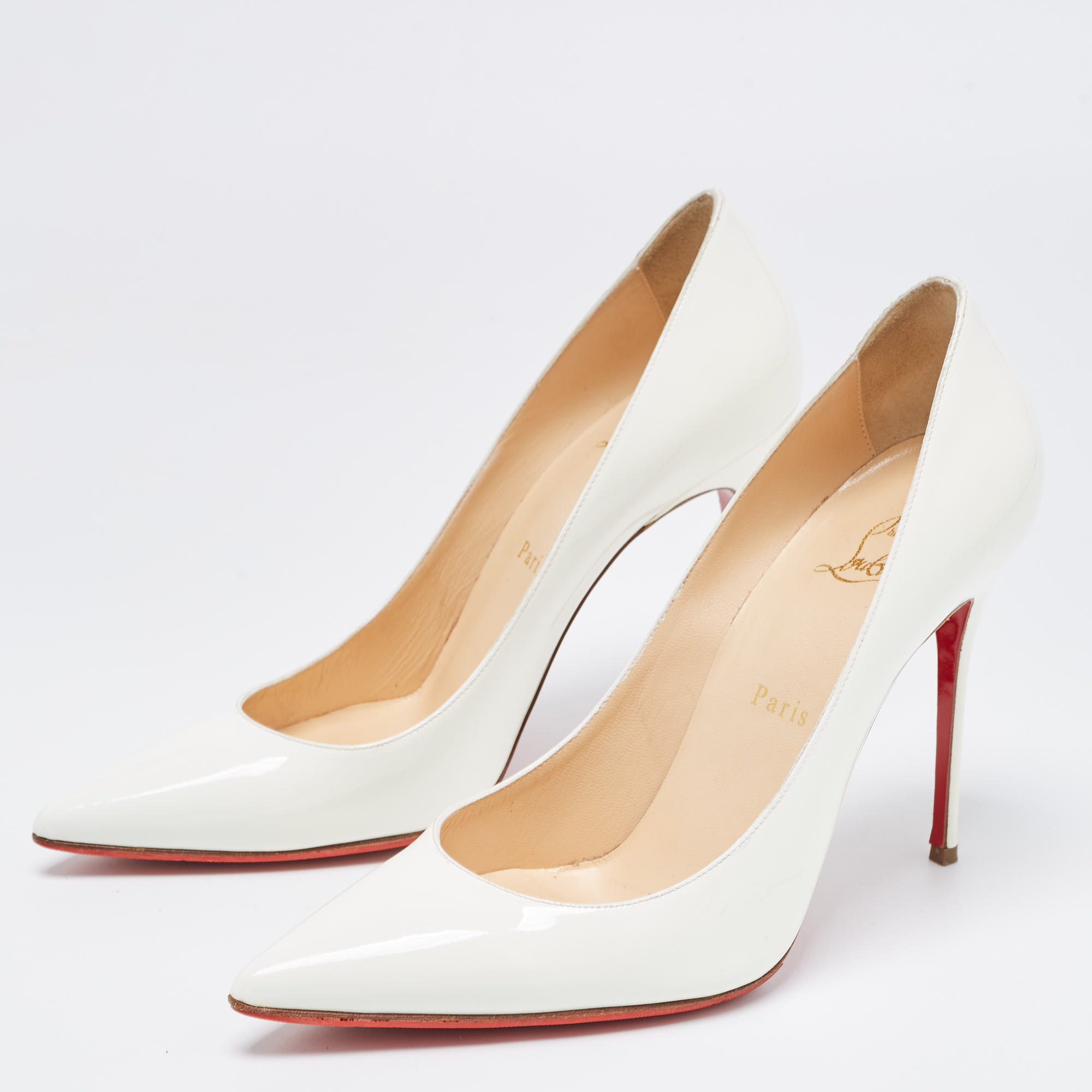 

Christian Louboutin White Patent Leather So Kate Pumps Size