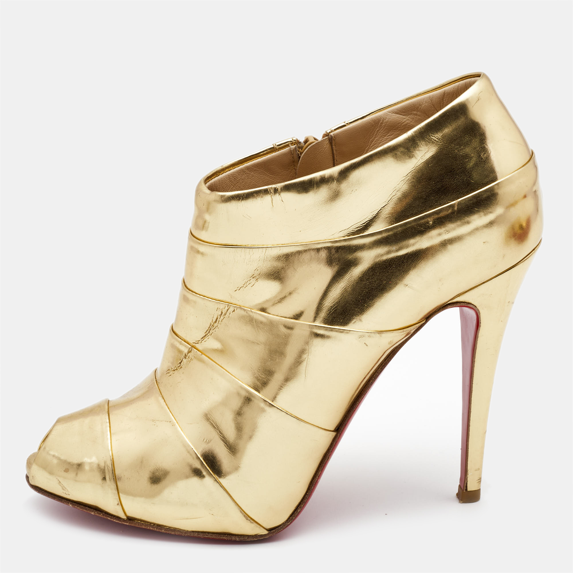 Pre-owned Christian Louboutin Gold Leather Robot Booties Size 39