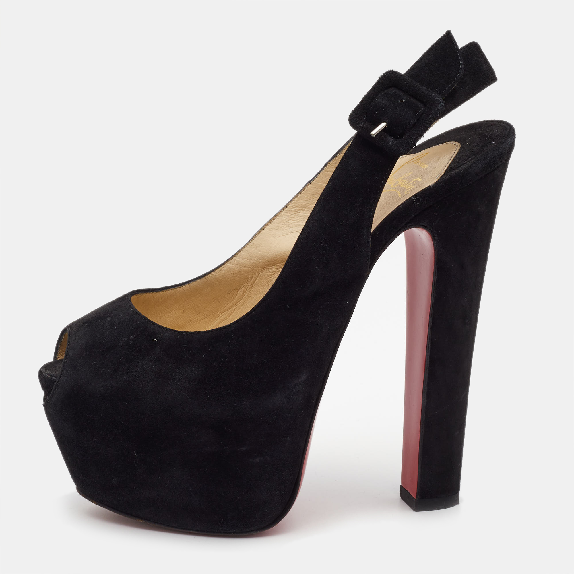 Pre-owned Christian Louboutin Black Suede Tartarina 160 Slingback Pumps Size 36.5