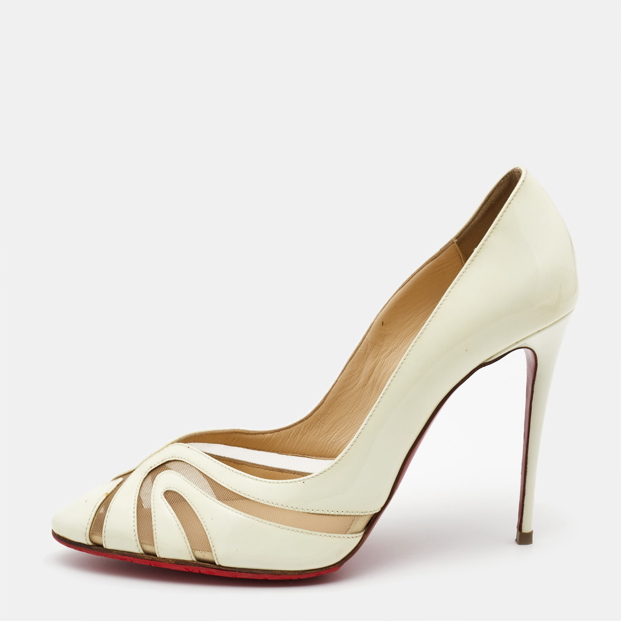 Pre-owned Christian Louboutin Cream Leather And Net Pumps Size 39