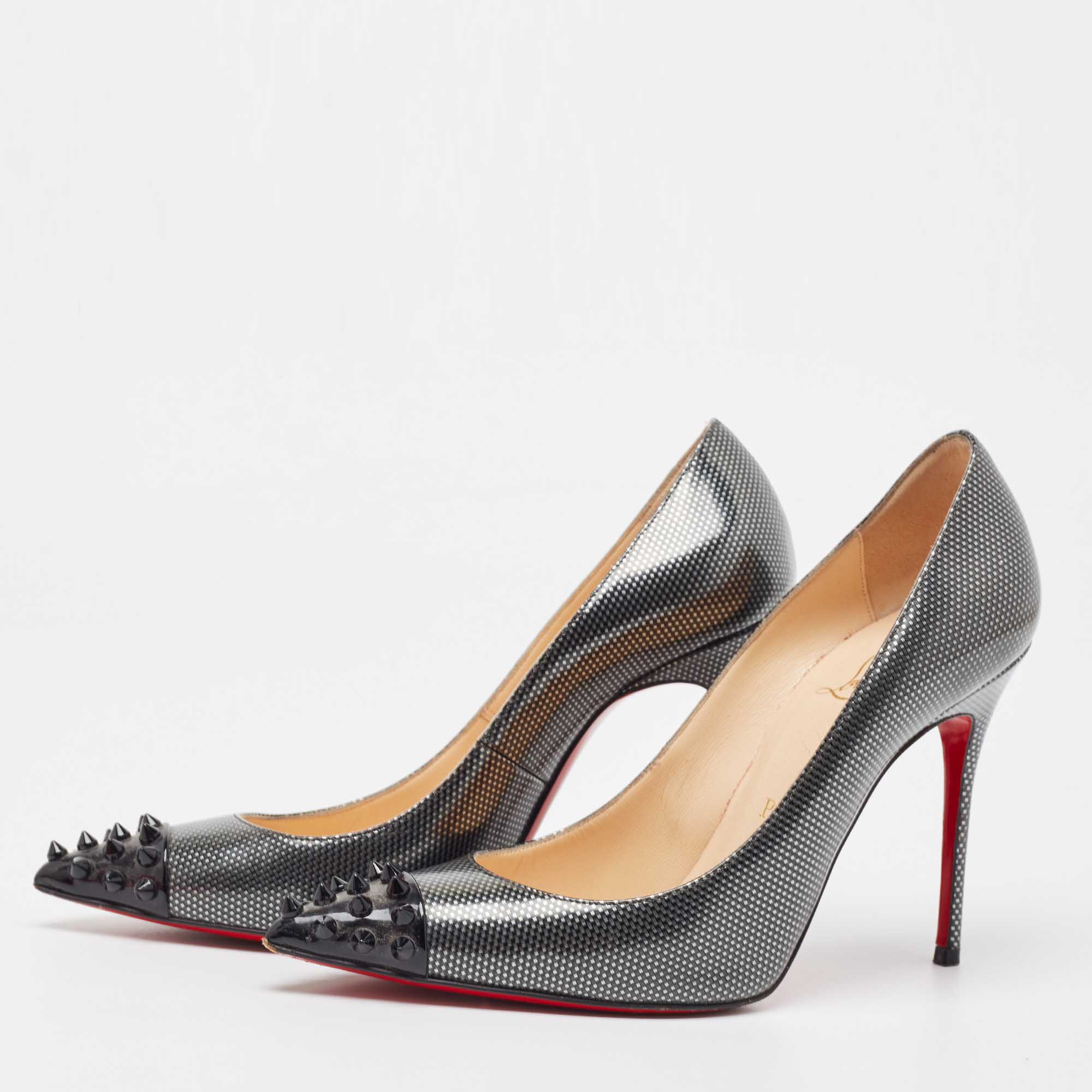 

Christian Louboutin Grey Patent Geo Pumps Size