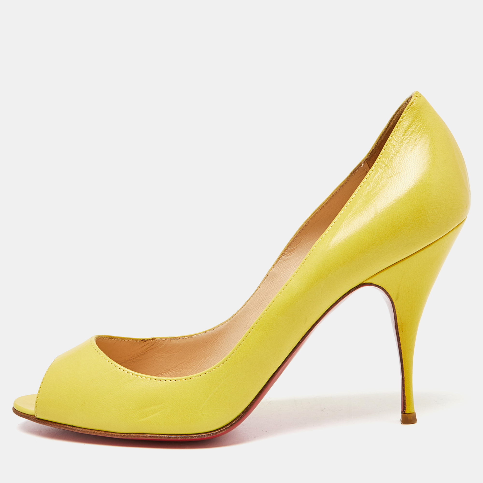 Pre-owned Christian Louboutin Yellow Leather Maryl Pumps Size 38.5