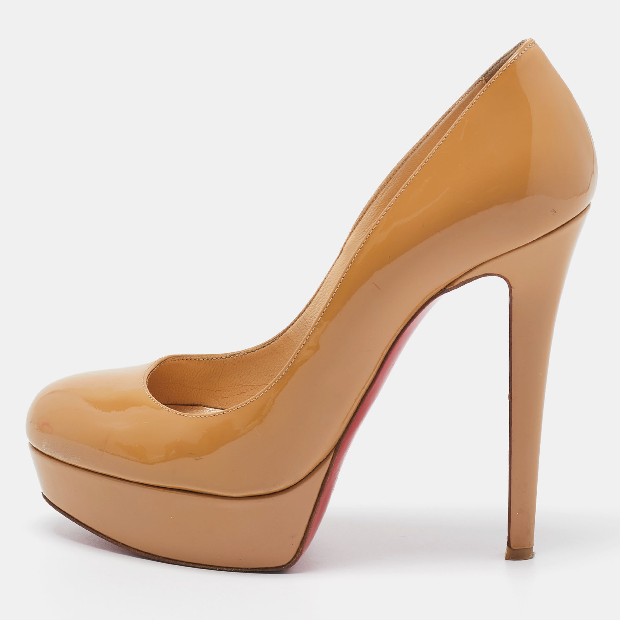 Pre-owned Christian Louboutin Beige Patent Leather Bianca Pumps Size 37
