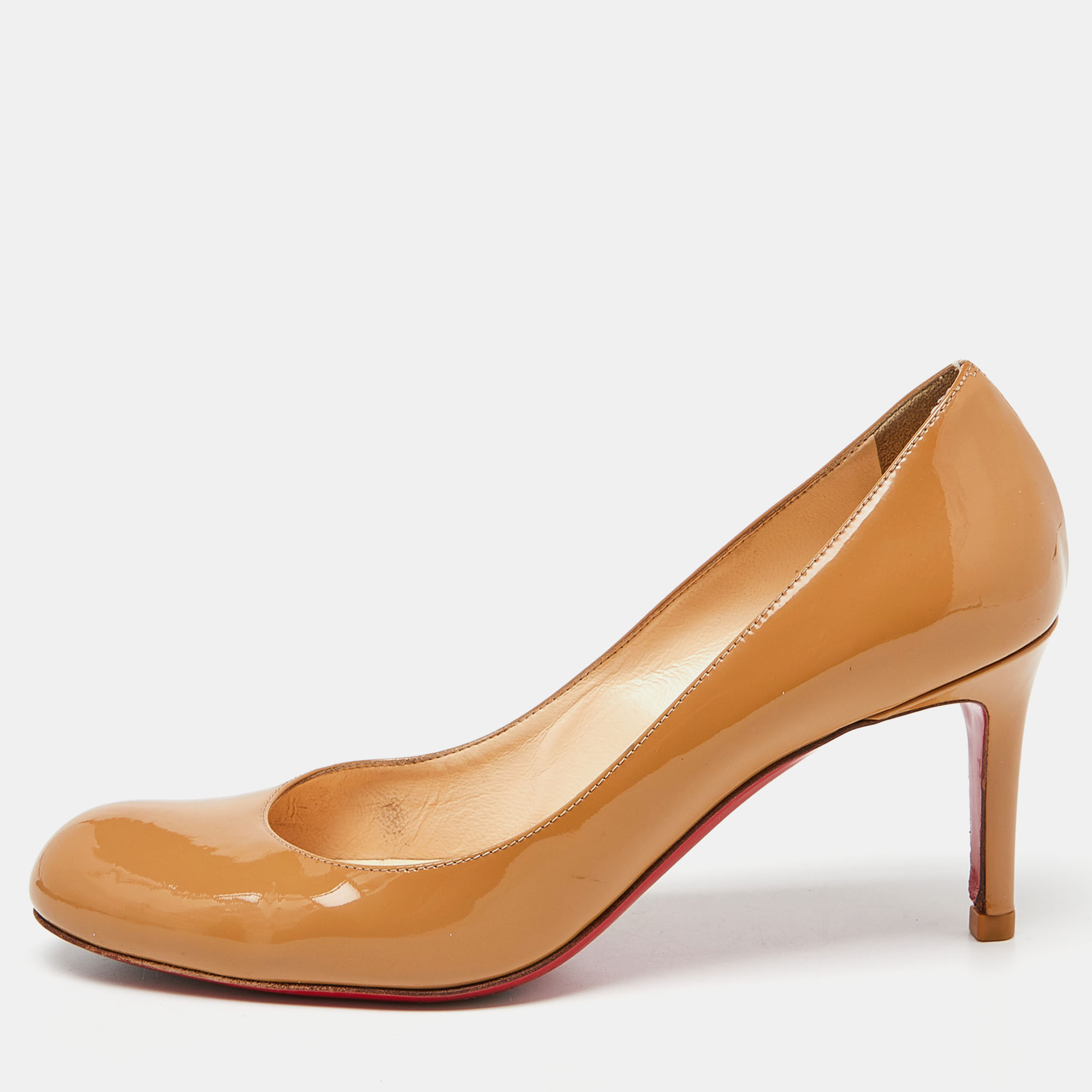 Pre-owned Christian Louboutin Beige Patent Leather Simple Pumps Size 37.5