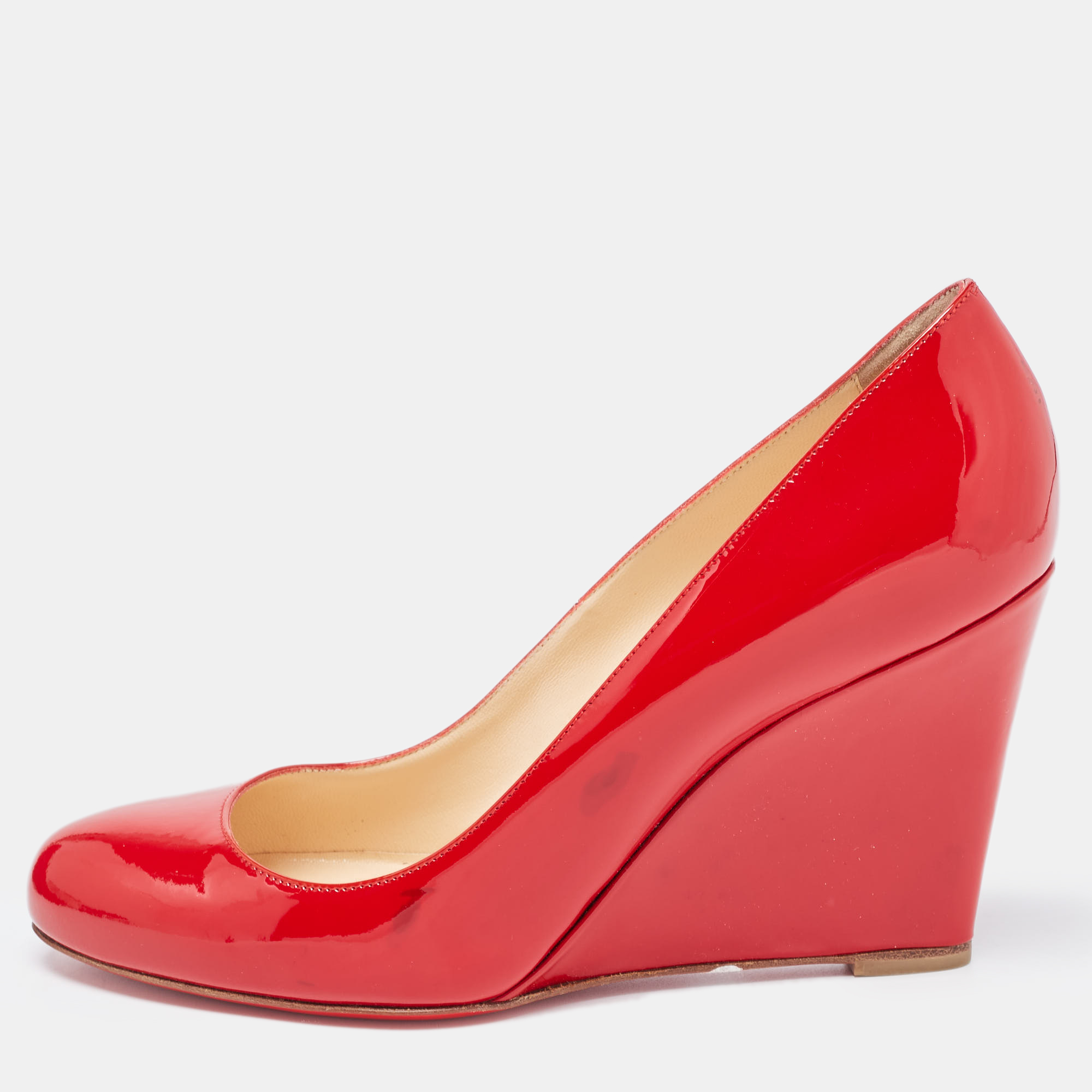 

Christian Louboutin Red Patent Leather Ron Ron Wedge Pumps Size