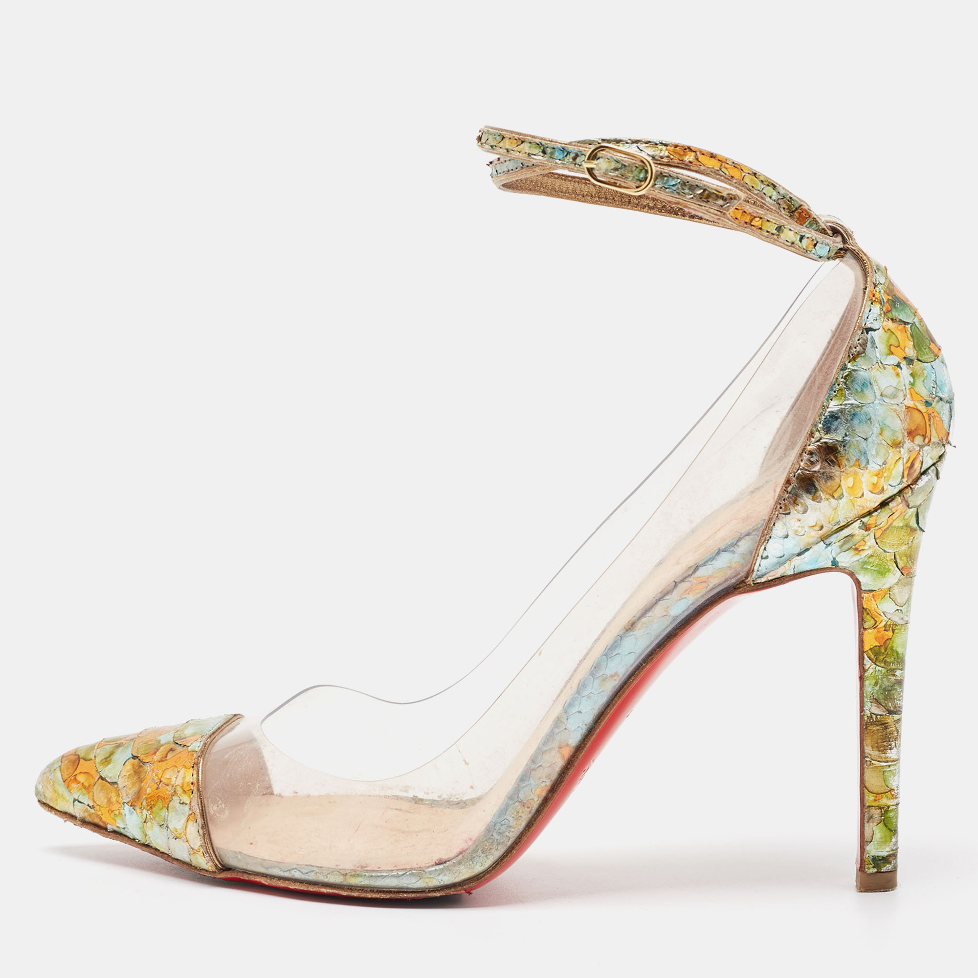 Pre-owned Christian Louboutin Multicolor Python And Pvc Pigalle Pumps Size 37.5